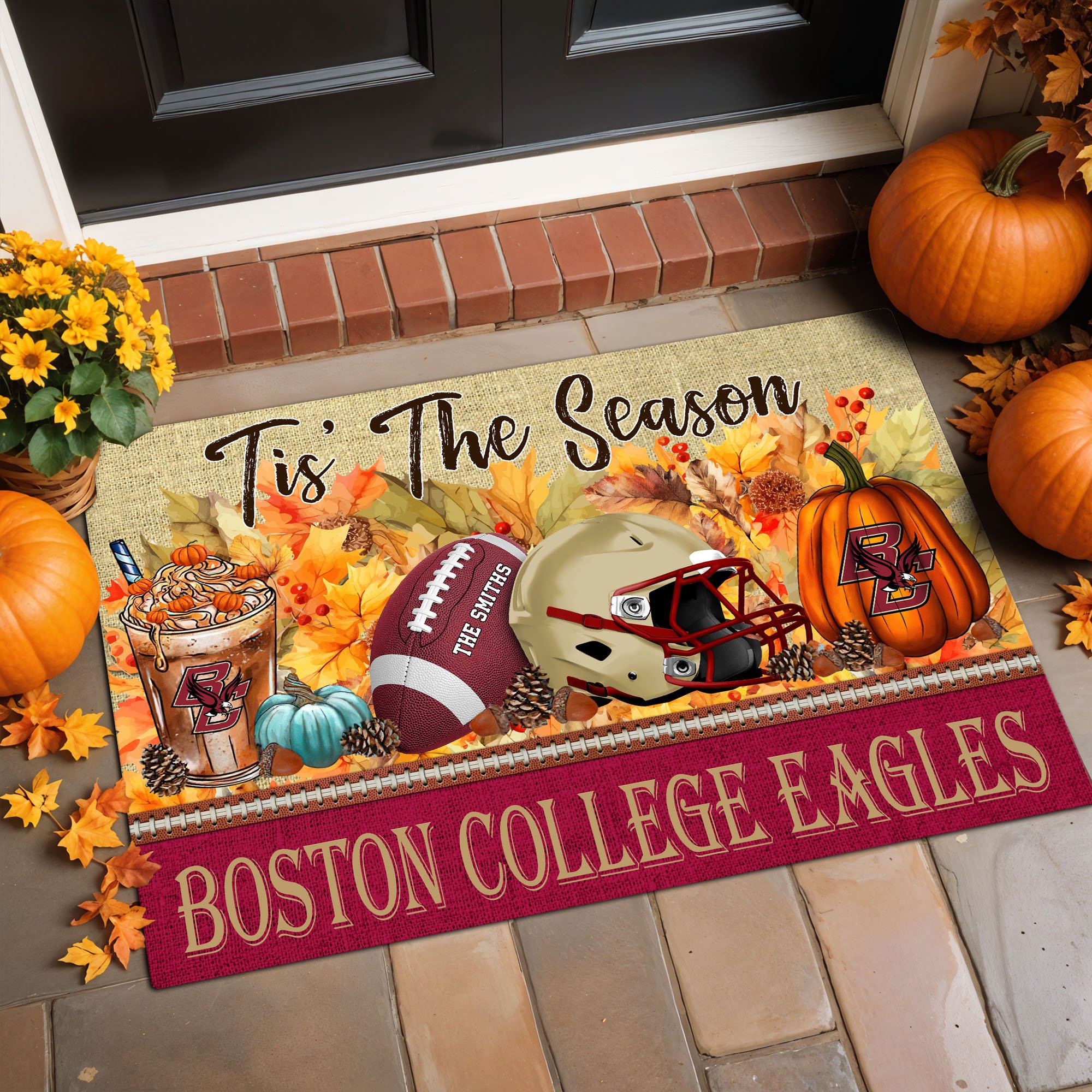 Boston College Eagles Doormat Custom Family Name And Choose Quotes, Fall Gifts For Football Lovers, Fan Gifts ETRG-60960