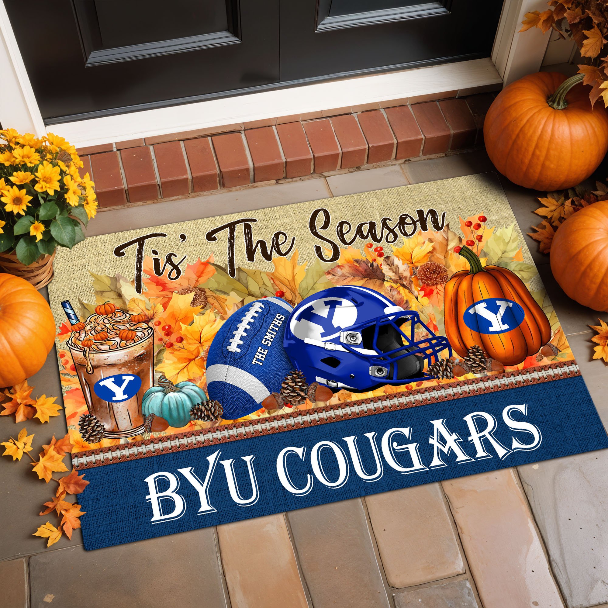 BYU Cougars Doormat Custom Family Name And Choose Quotes, Fall Gifts For Football Lovers, Fan Gifts ETRG-60960