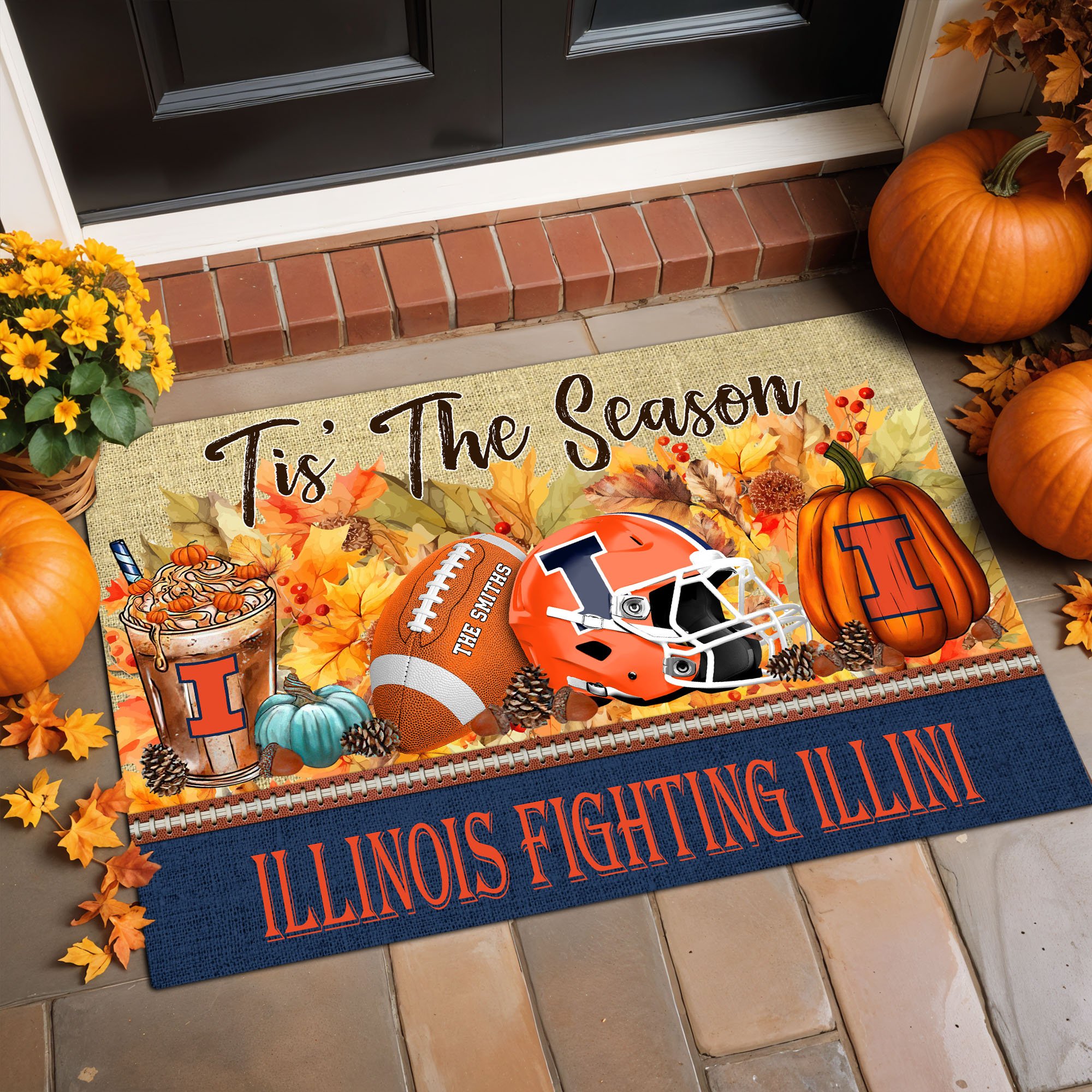 Illinois Fighting Illini Doormat Custom Family Name And Choose Quotes, Fall Gifts For Football Lovers, Fan Gifts ETRG-60960