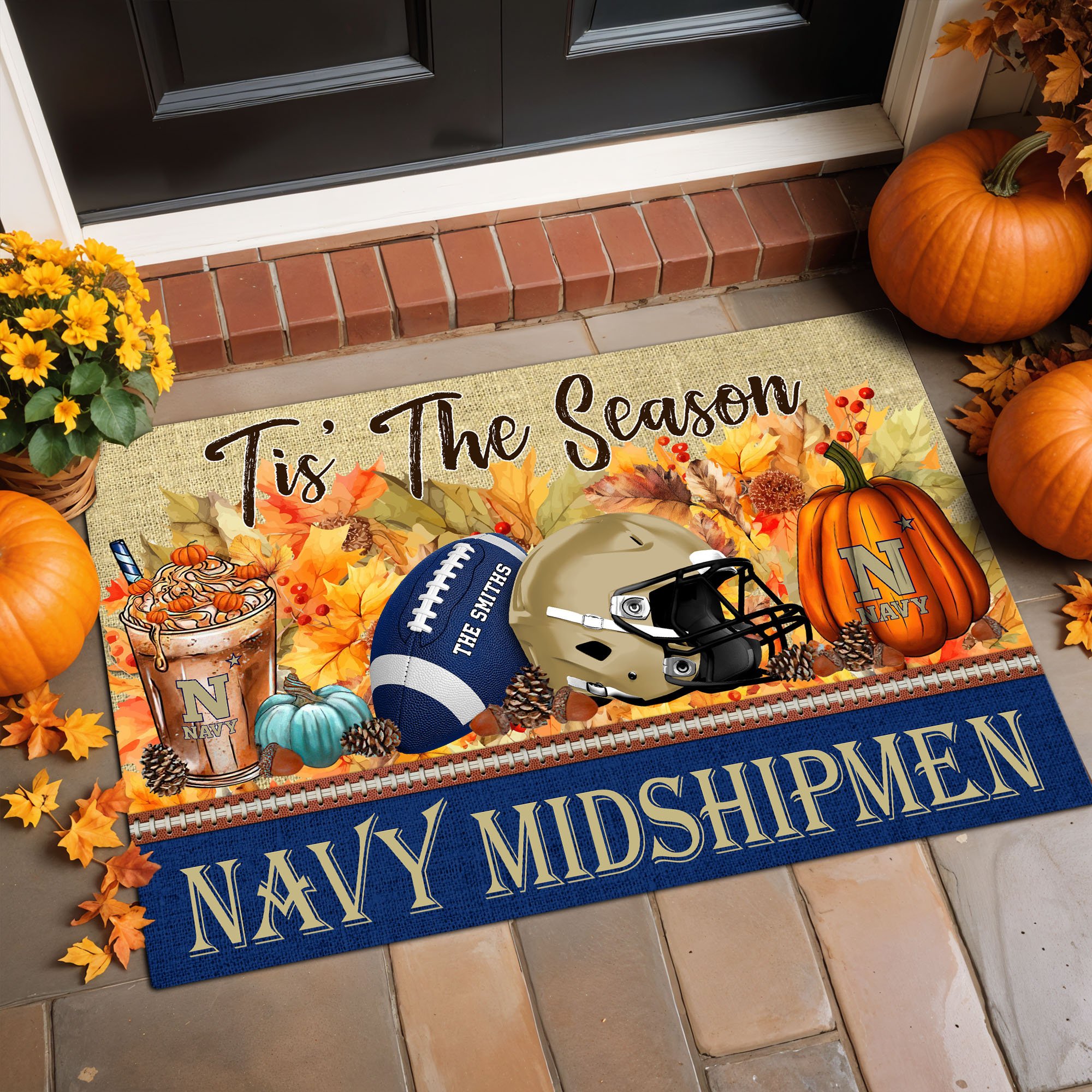 Navy Midshipmen Doormat Custom Family Name And Choose Quotes, Fall Gifts For Football Lovers, Fan Gifts ETRG-60960