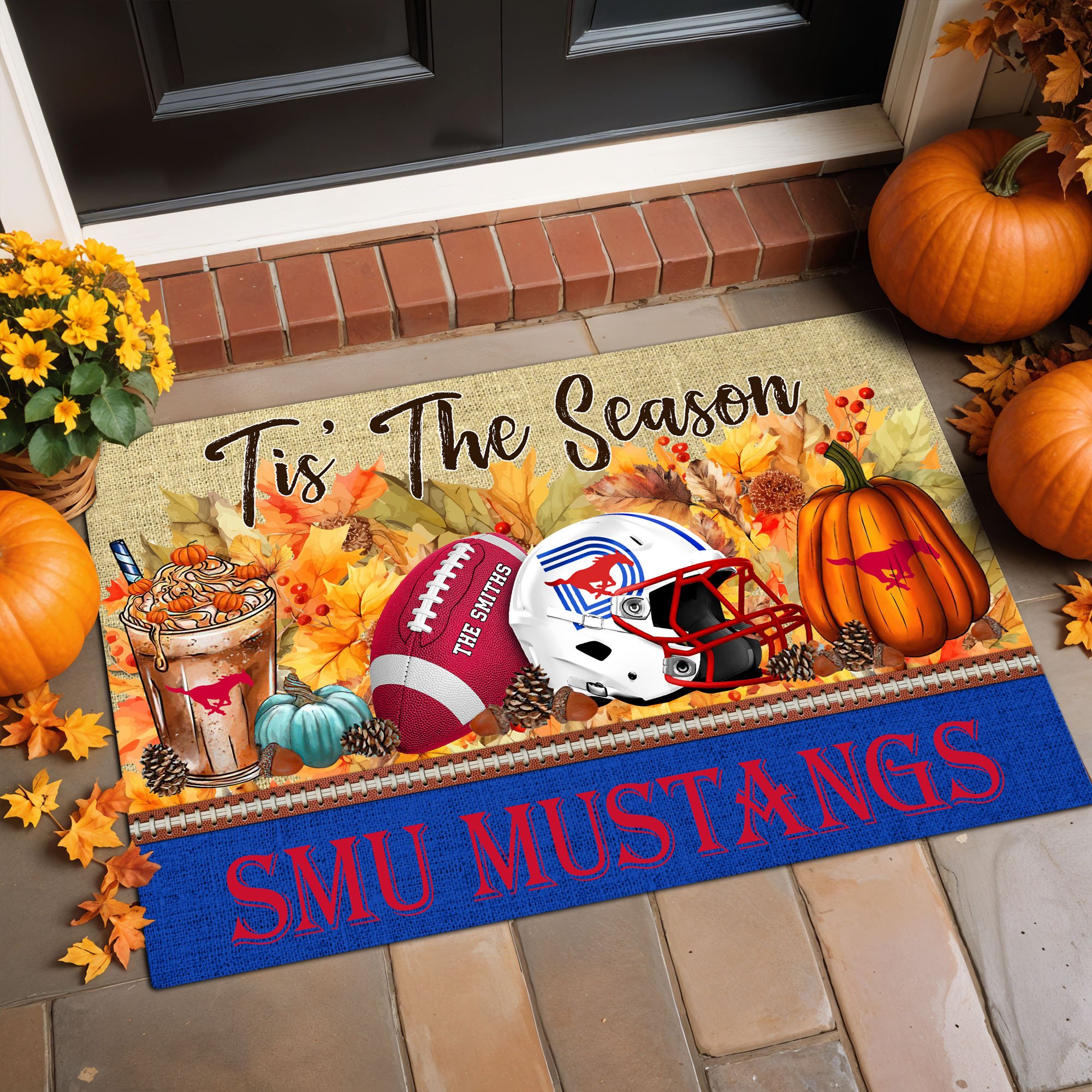 SMU Mustangs Doormat Custom Family Name And Choose Quotes, Fall Gifts For Football Lovers, Fan Gifts ETRG-60960