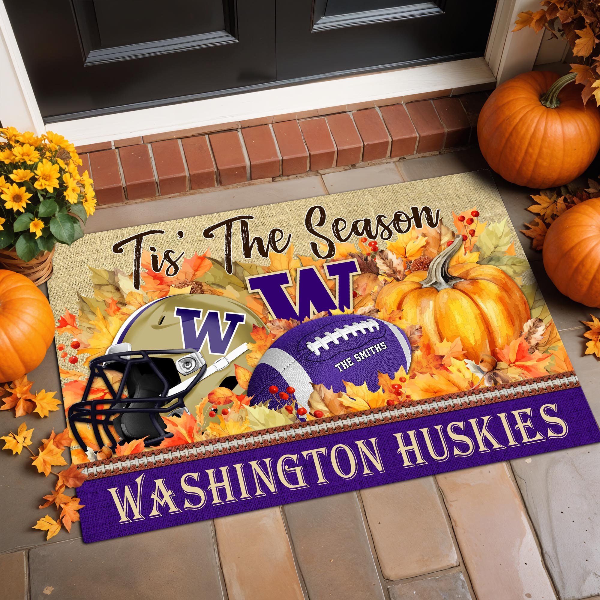 Washington Huskies Team Doormat Custom Family Name, Doormat For Sport Fan, Fan Gifts, Home Decor ETRG-60971