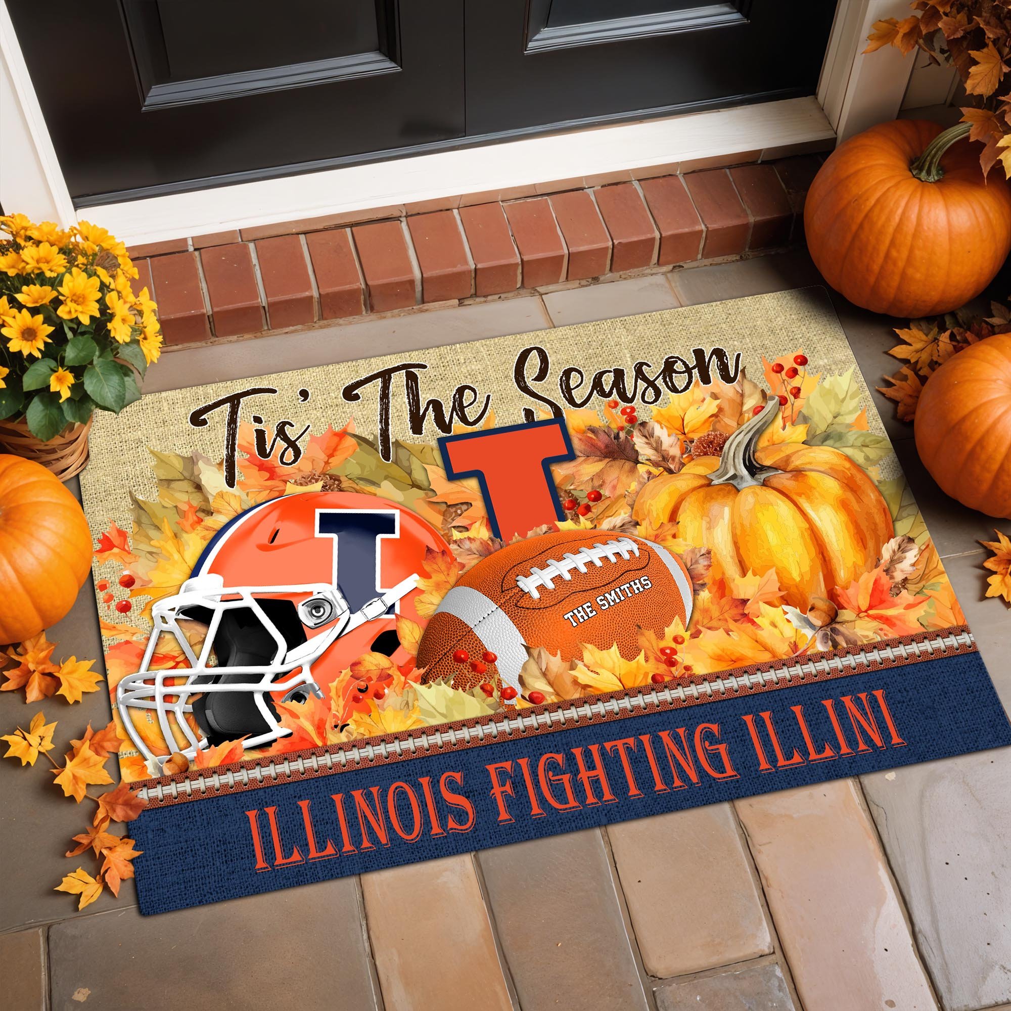 Illinois Fighting Illini Team Doormat Custom Family Name, Doormat For Sport Fan, Fan Gifts, Home Decor ETRG-60971