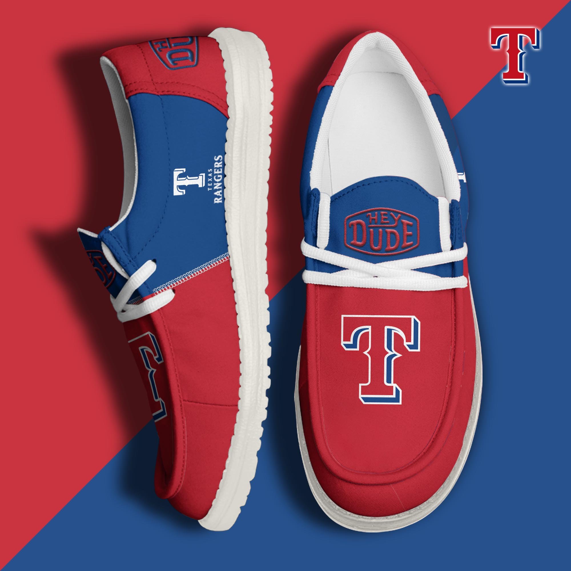 Texas Rangers Football Hey Dude Canvas Loafer Shoes 2024 Version Custom Your Name, Sport Shoes For Fan, Fan Gifts ETRG-60974