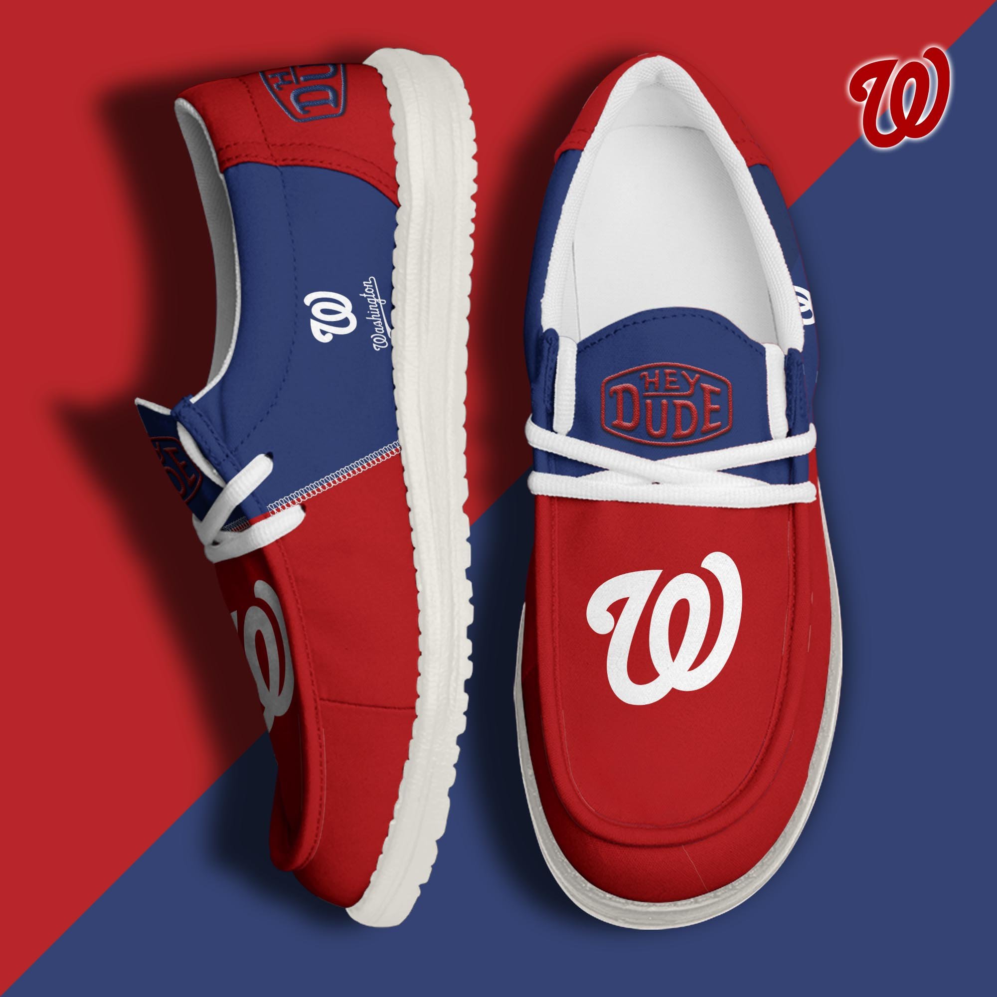 Washington Nationals Football Hey Dude Canvas Loafer Shoes 2024 Version Custom Your Name, Sport Shoes For Fan, Fan Gifts ETRG-60974