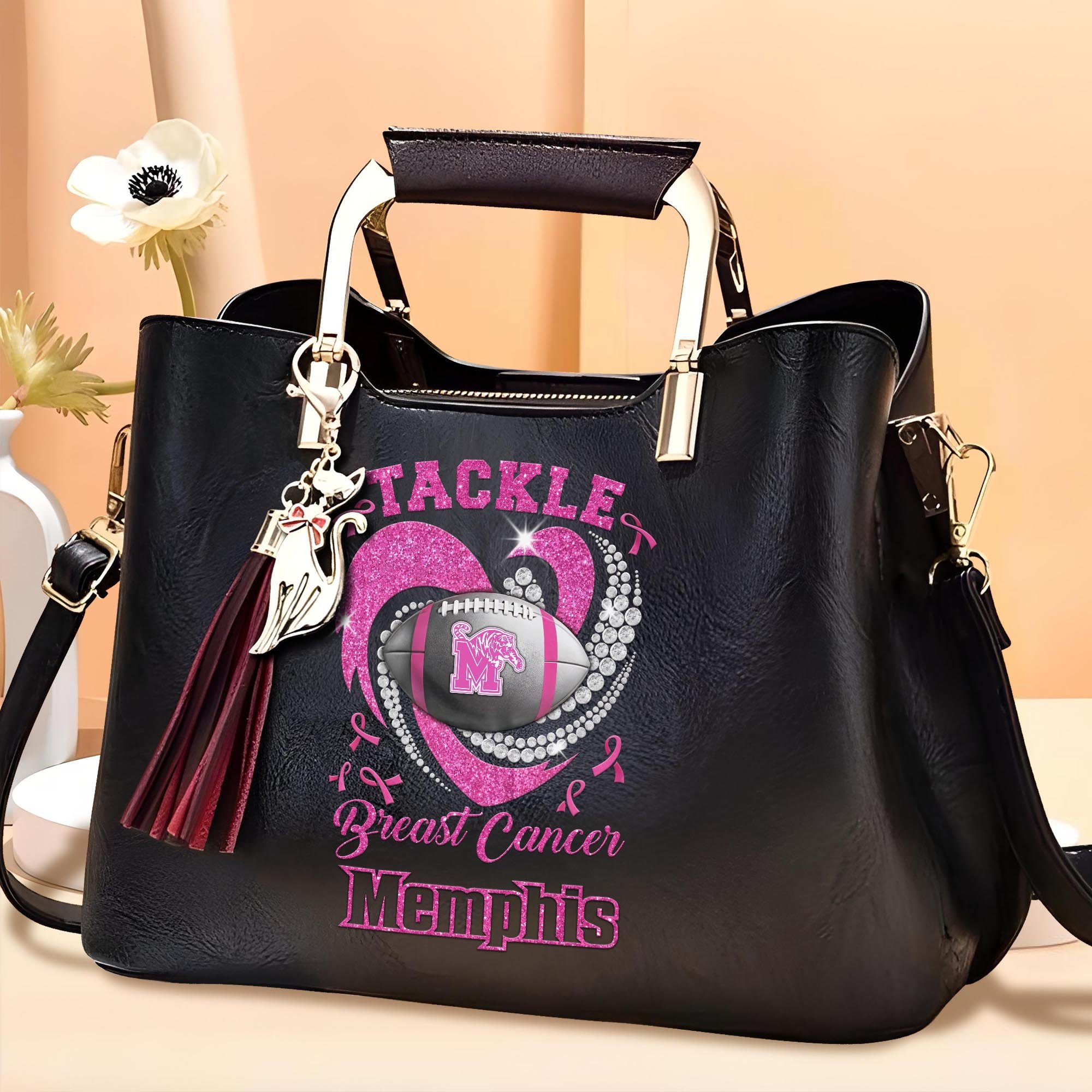 Memphis Tigers Leather Bags For Women Custom Name, Breast Cancer Leather Bags For Sport Fan, Sport Gifts ETRG-61474