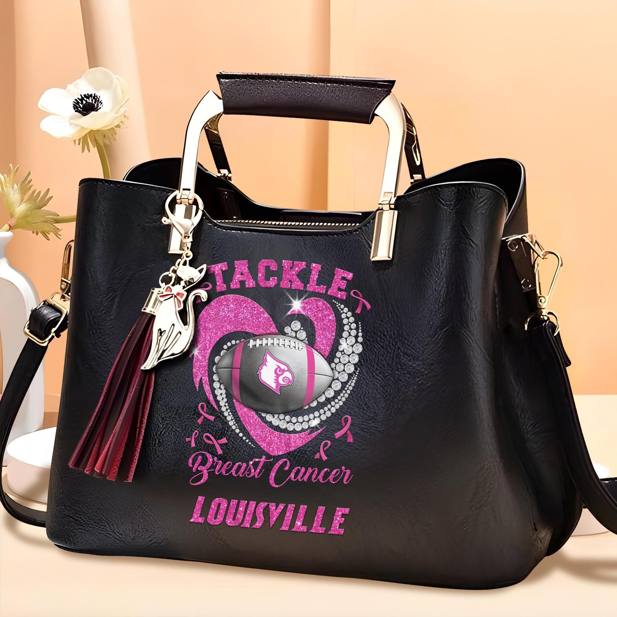 Louisville Cardinals Leather Bags For Women Custom Name, Breast Cancer Leather Bags For Sport Fan, Sport Gifts ETRG-61474