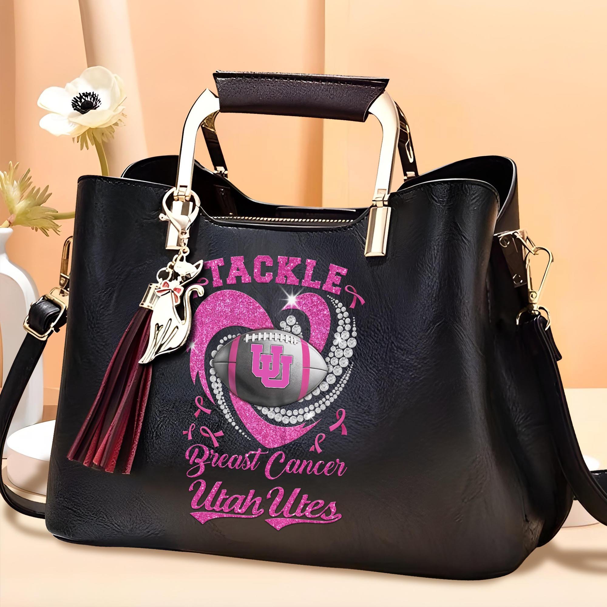 Utah Utes Leather Bags For Women Custom Name, Breast Cancer Leather Bags For Sport Fan, Sport Gifts ETRG-61474