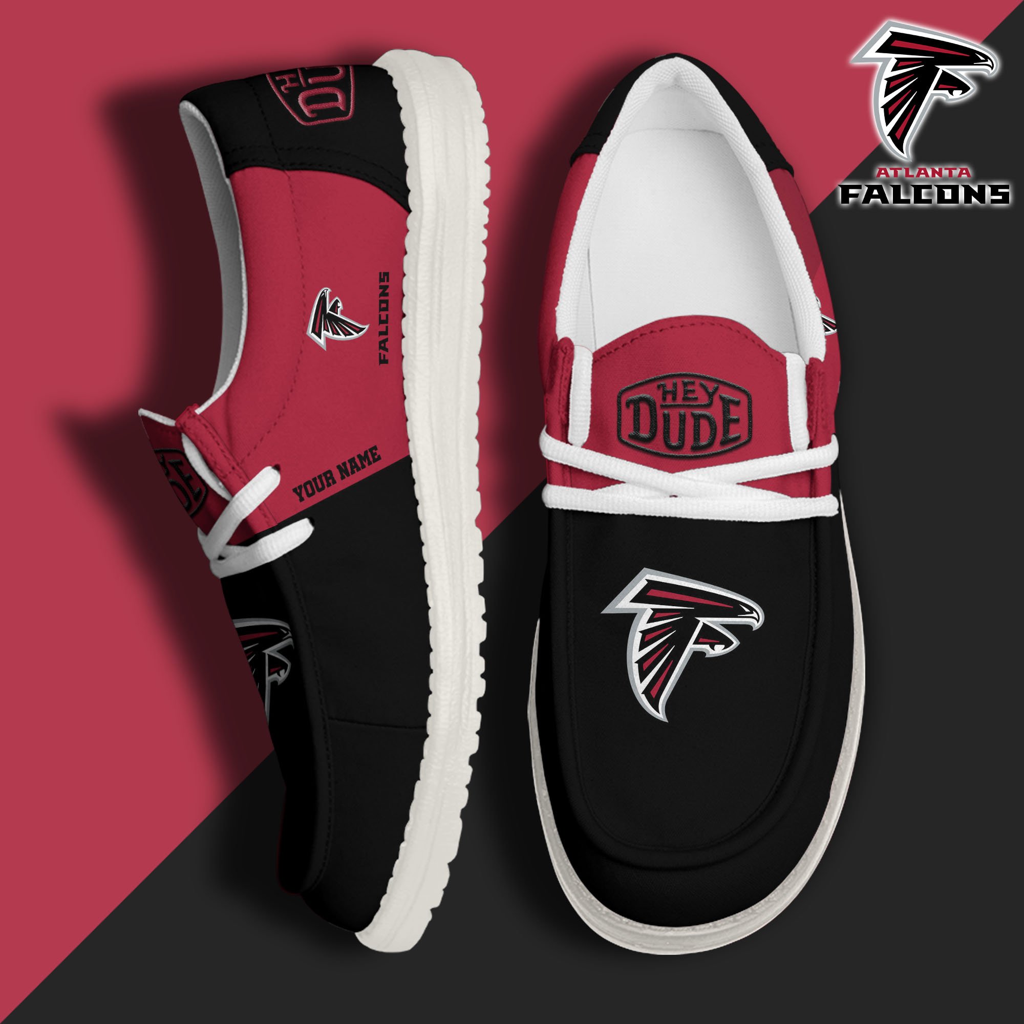 Atlanta Falcons Hey Dude Canvas Loafer Shoes 2024 Version Custom Your Name, Sport Shoes For Football Fans, Sport Gifts ETRG-61619