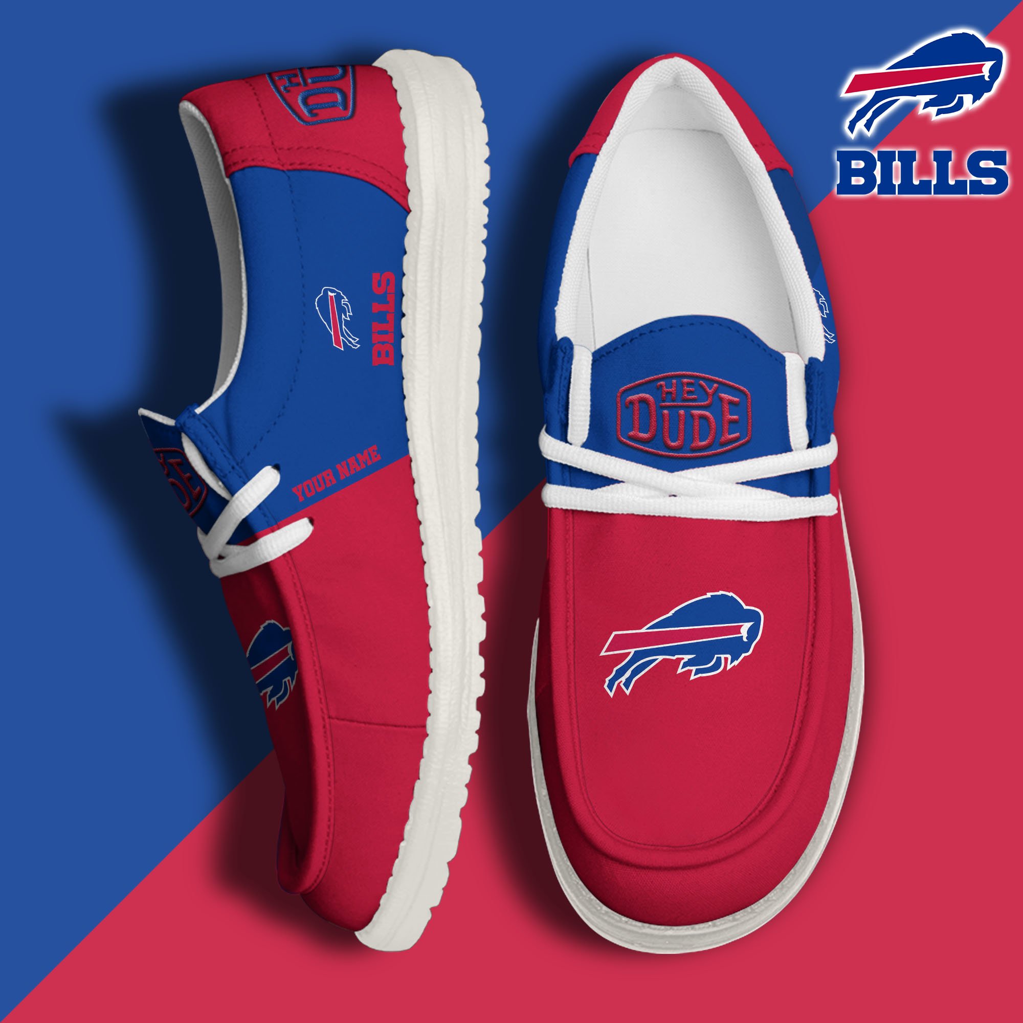 Buffalo Bills Hey Dude Canvas Loafer Shoes 2024 Version Custom Your Name, Sport Shoes For Football Fans, Sport Gifts ETRG-61619