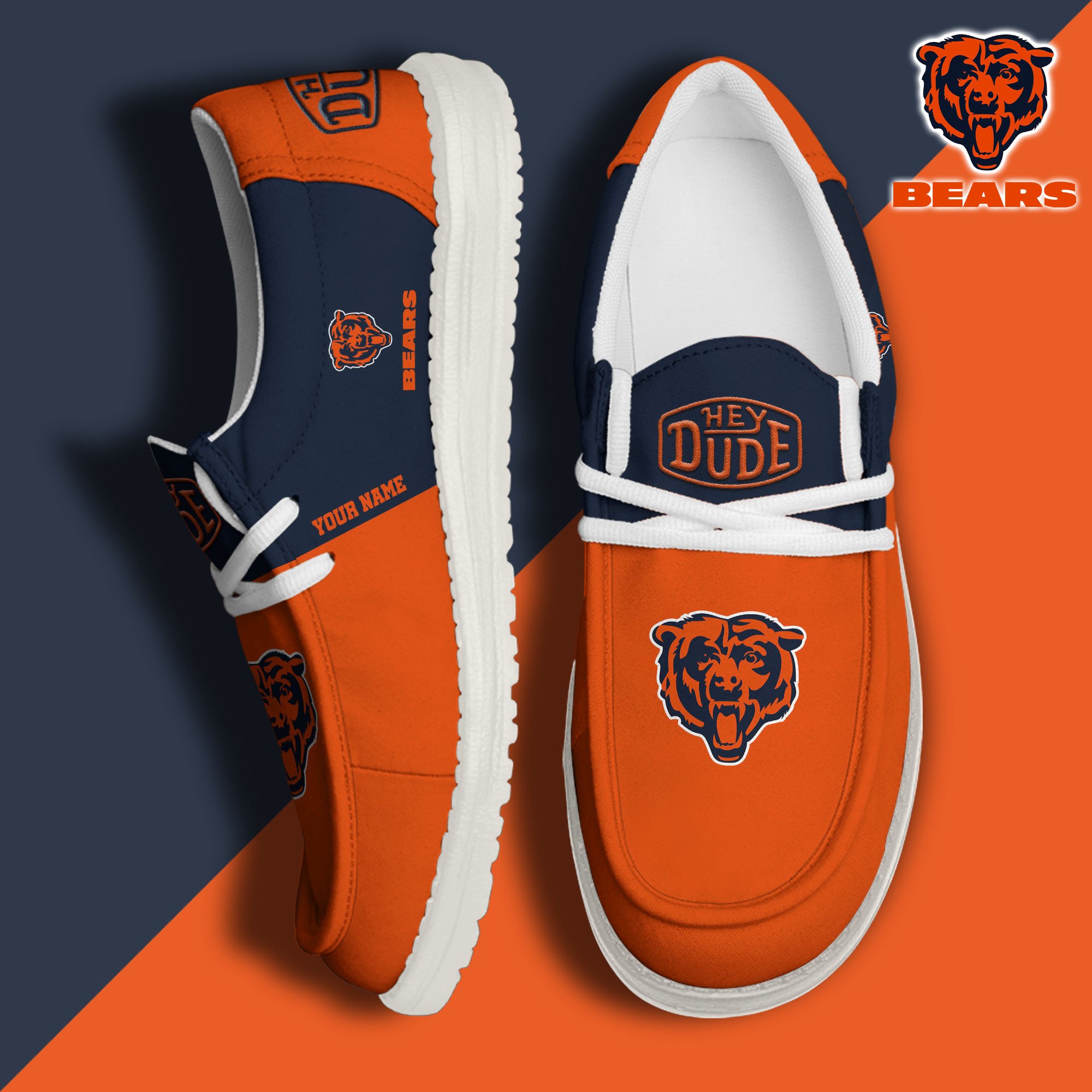 Chicago Bears Hey Dude Canvas Loafer Shoes 2024 Version Custom Your Name, Sport Shoes For Football Fans, Sport Gifts ETRG-61619