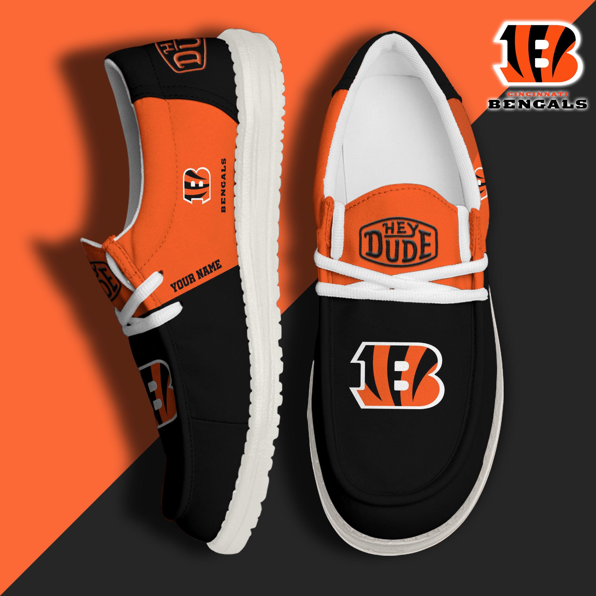 Cincinnati Bengals Hey Dude Canvas Loafer Shoes 2024 Version Custom Your Name, Sport Shoes For Football Fans, Sport Gifts ETRG-61619