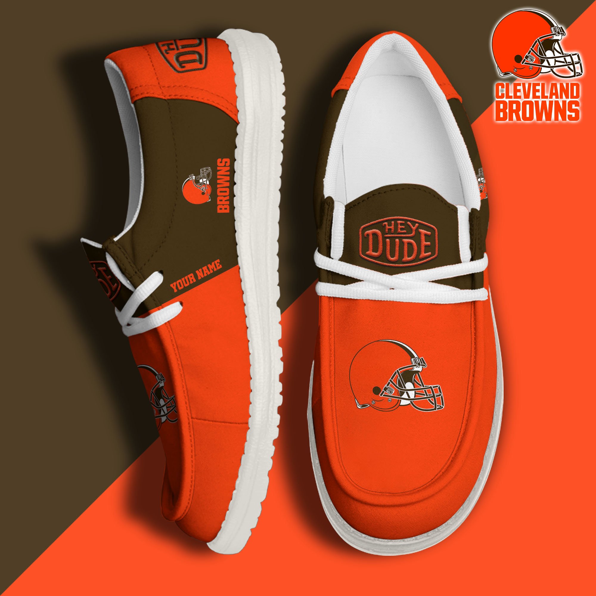 Cleveland Browns Hey Dude Canvas Loafer Shoes 2024 Version Custom Your Name, Sport Shoes For Football Fans, Sport Gifts ETRG-61619