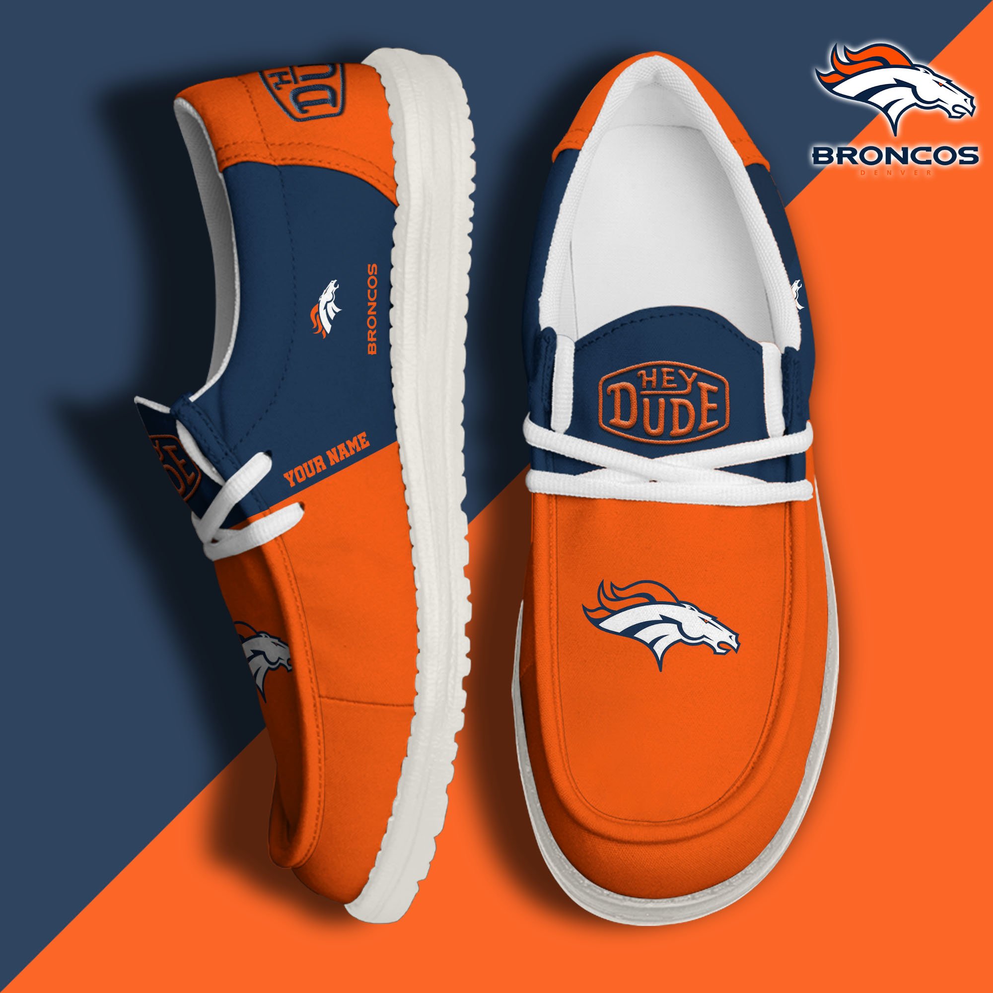 Denver Broncos Hey Dude Canvas Loafer Shoes 2024 Version Custom Your Name, Sport Shoes For Football Fans, Sport Gifts ETRG-61619