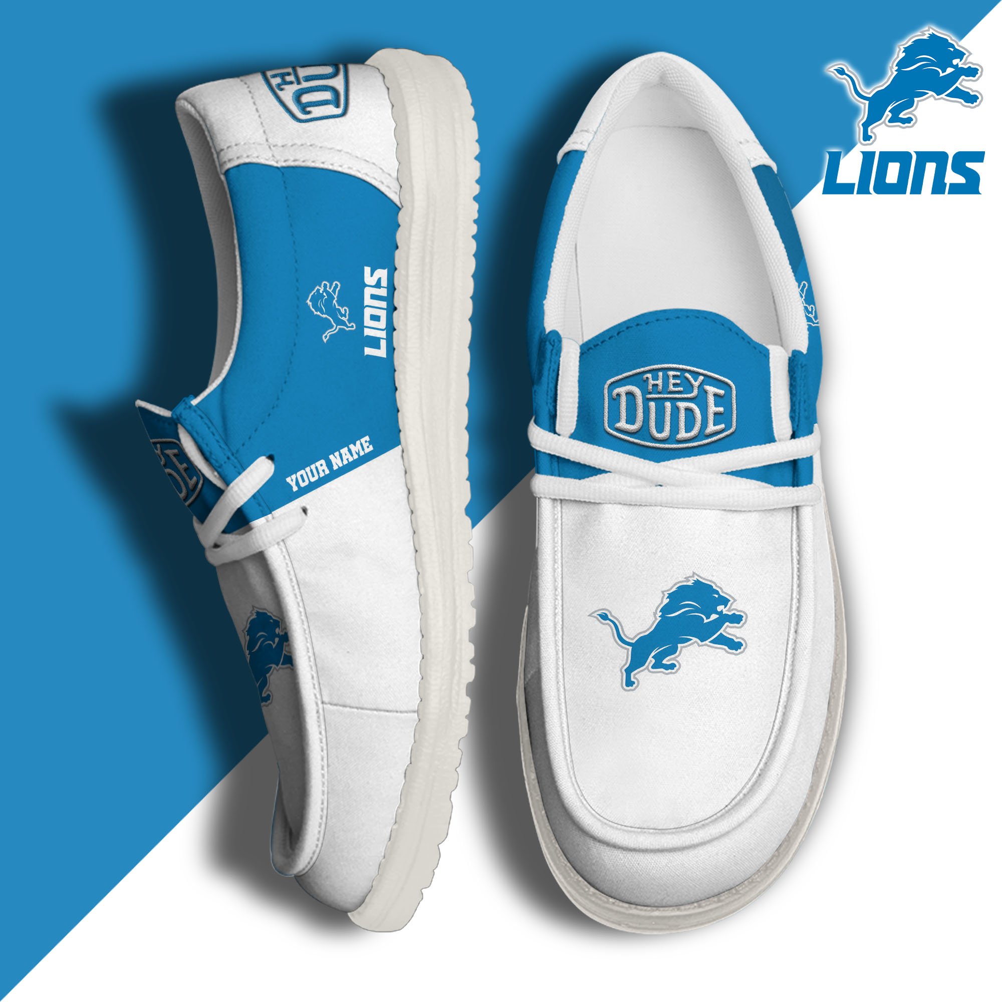 Detroit Lions Hey Dude Canvas Loafer Shoes 2024 Version Custom Your Name, Sport Shoes For Football Fans, Sport Gifts ETRG-61619