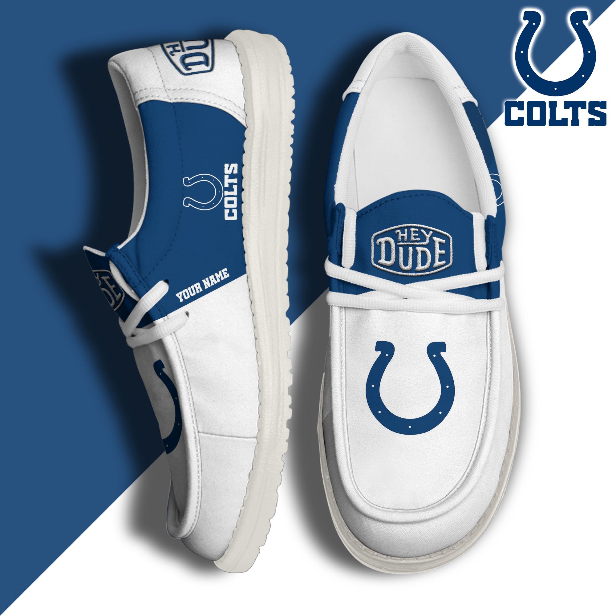 Indianapolis Colts Hey Dude Canvas Loafer Shoes 2024 Version Custom Your Name, Sport Shoes For Football Fans, Sport Gifts ETRG-61619