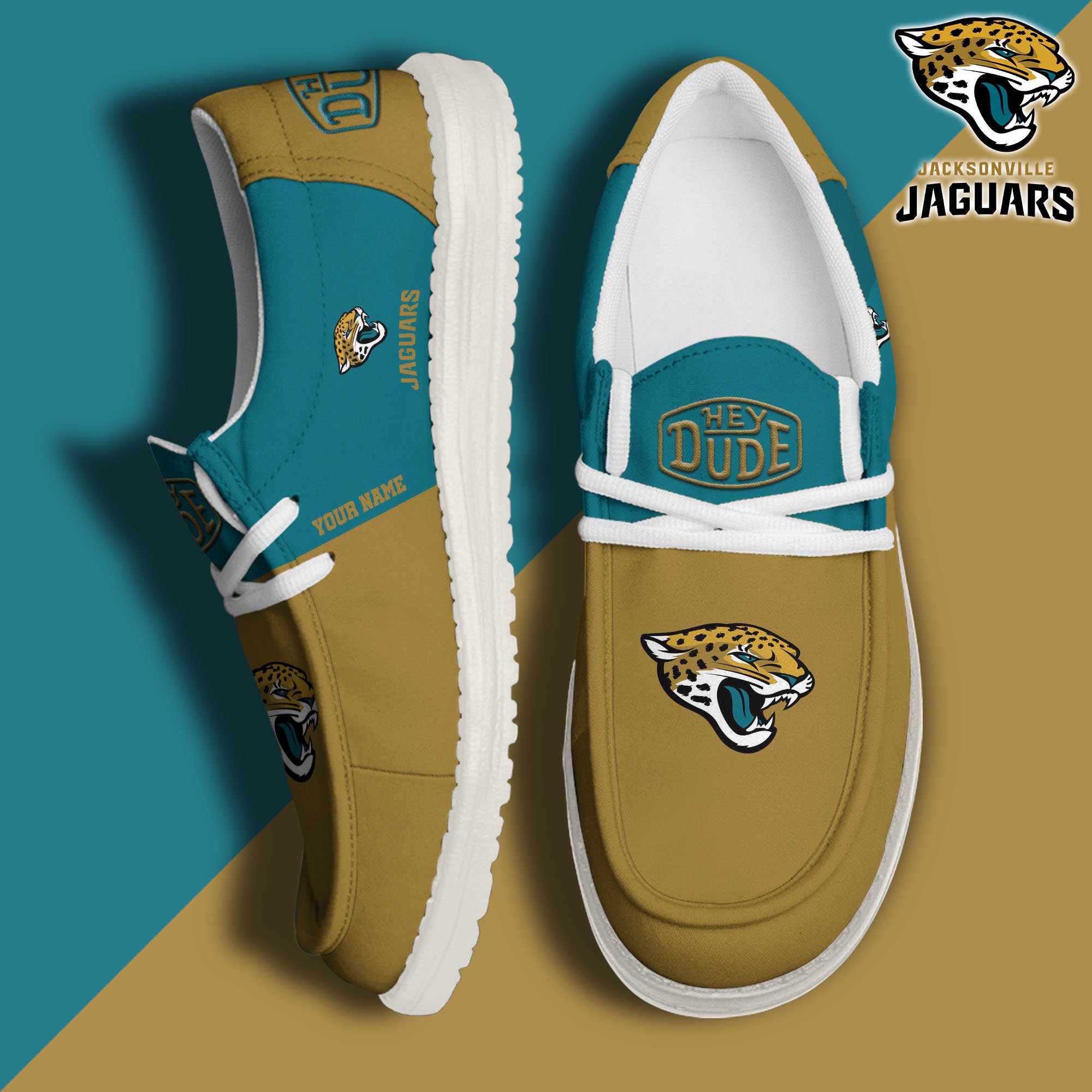 Jacksonville Jaguars Hey Dude Canvas Loafer Shoes 2024 Version Custom Your Name, Sport Shoes For Football Fans, Sport Gifts ETRG-61619