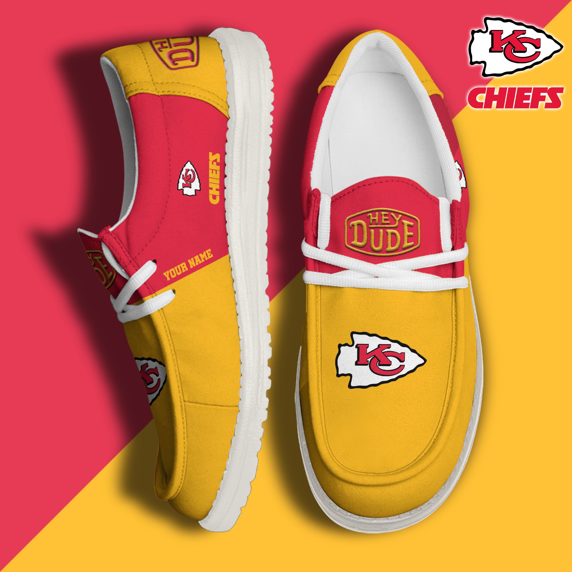 Kansas City Chiefs Hey Dude Canvas Loafer Shoes 2024 Version Custom Your Name, Sport Shoes For Football Fans, Sport Gifts ETRG-61619