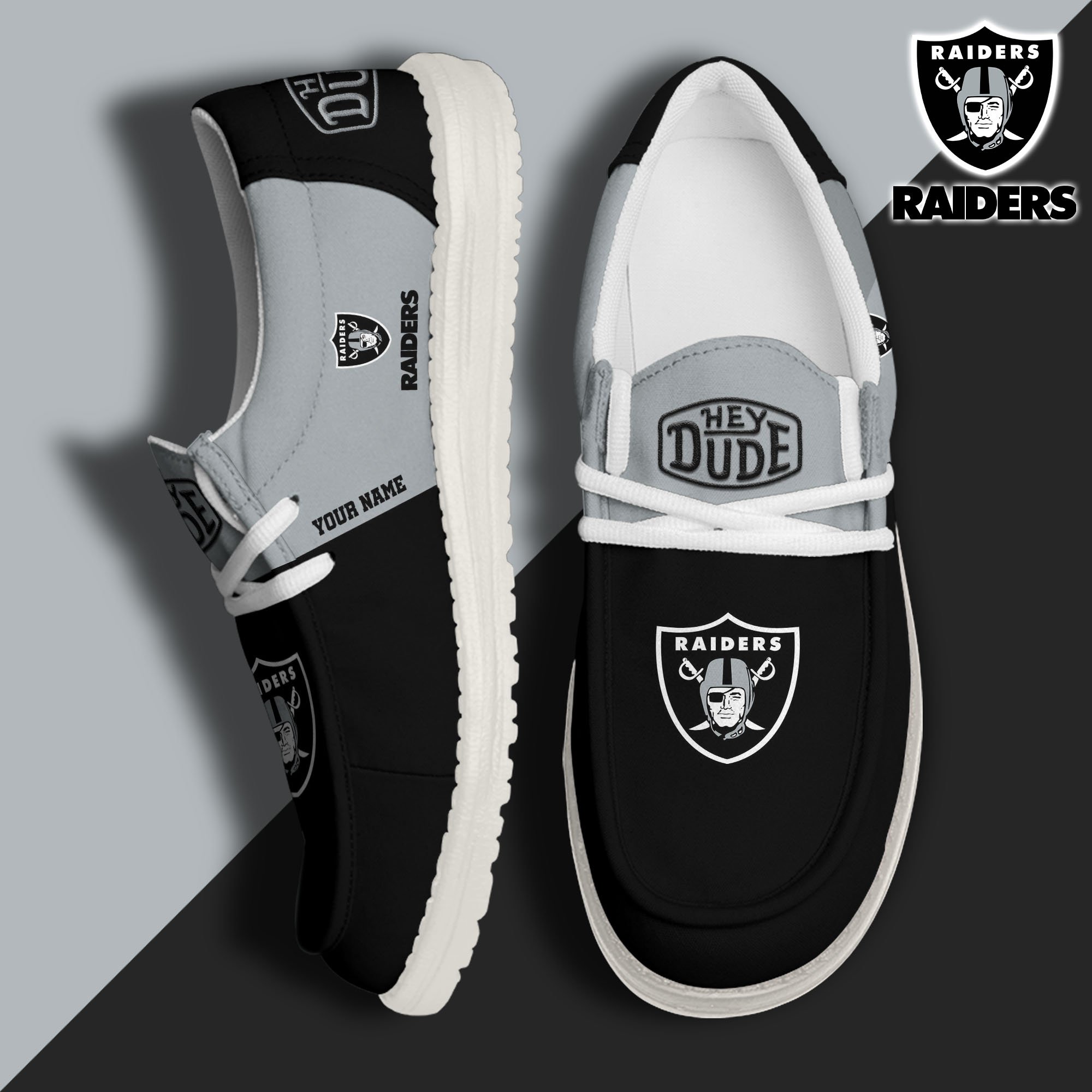 Las Vegas Raiders Hey Dude Canvas Loafer Shoes 2024 Version Custom Your Name, Sport Shoes For Football Fans, Sport Gifts ETRG-61619