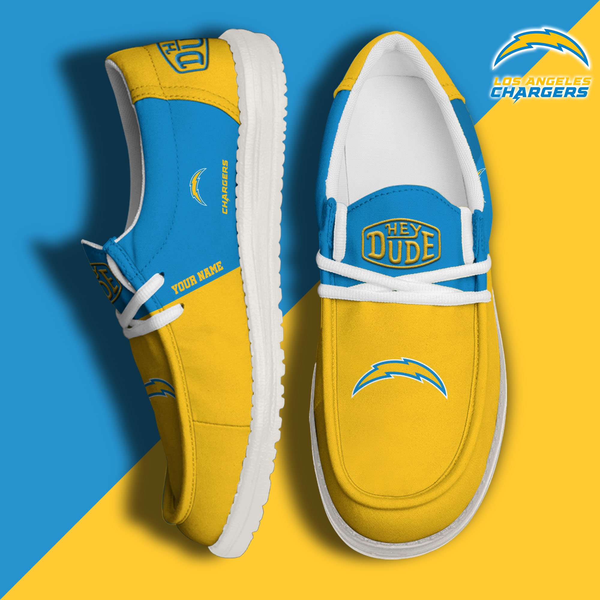 Los Angeles Chargers Hey Dude Canvas Loafer Shoes 2024 Version Custom Your Name, Sport Shoes For Football Fans, Sport Gifts ETRG-61619