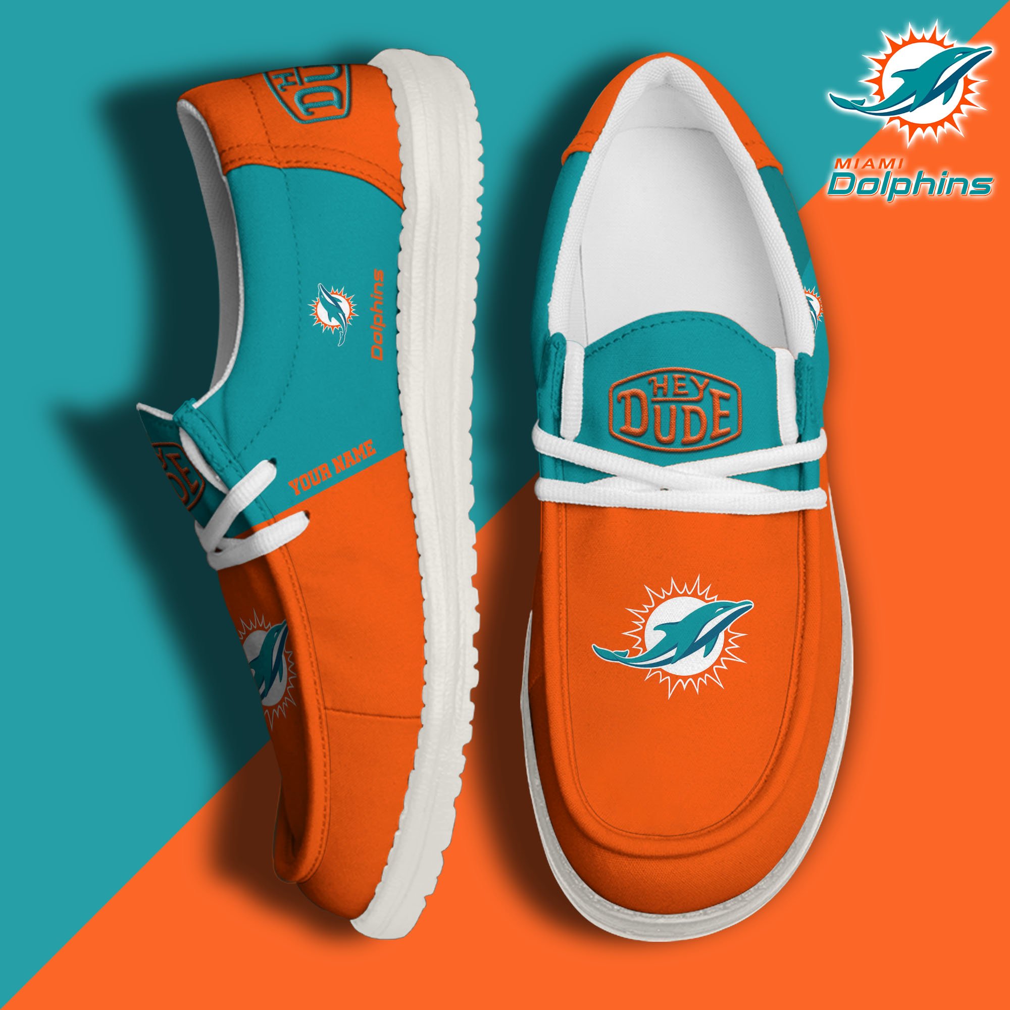 Miami Dolphins Hey Dude Canvas Loafer Shoes 2024 Version Custom Your Name, Sport Shoes For Football Fans, Sport Gifts ETRG-61619