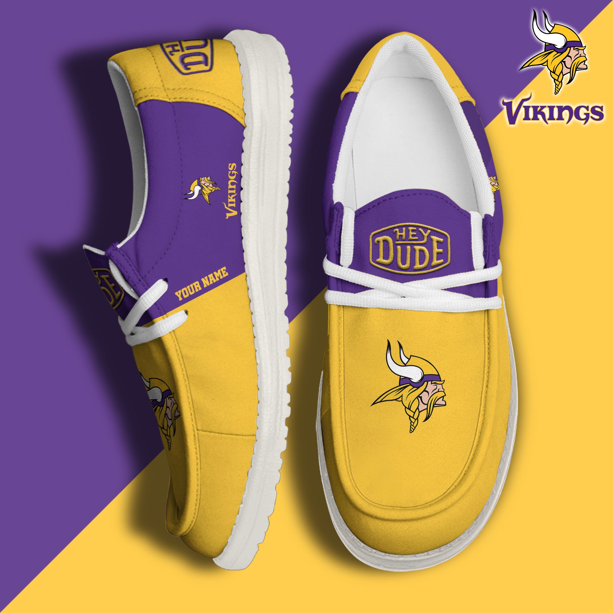 Minnesota Vikings Hey Dude Canvas Loafer Shoes 2024 Version Custom Your Name, Sport Shoes For Football Fans, Sport Gifts ETRG-61619