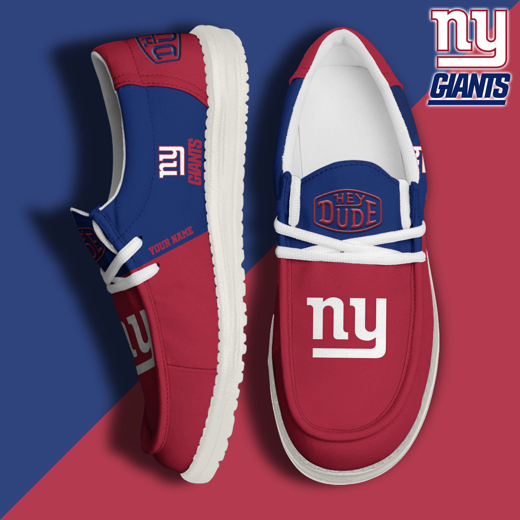 New York Giants Hey Dude Canvas Loafer Shoes 2024 Version Custom Your Name, Sport Shoes For Football Fans, Sport Gifts ETRG-61619