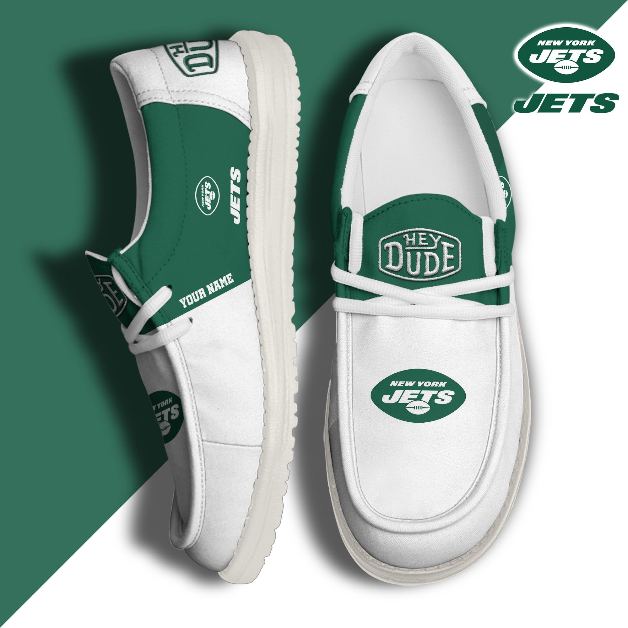 New York Jets Hey Dude Canvas Loafer Shoes 2024 Version Custom Your Name, Sport Shoes For Football Fans, Sport Gifts ETRG-61619