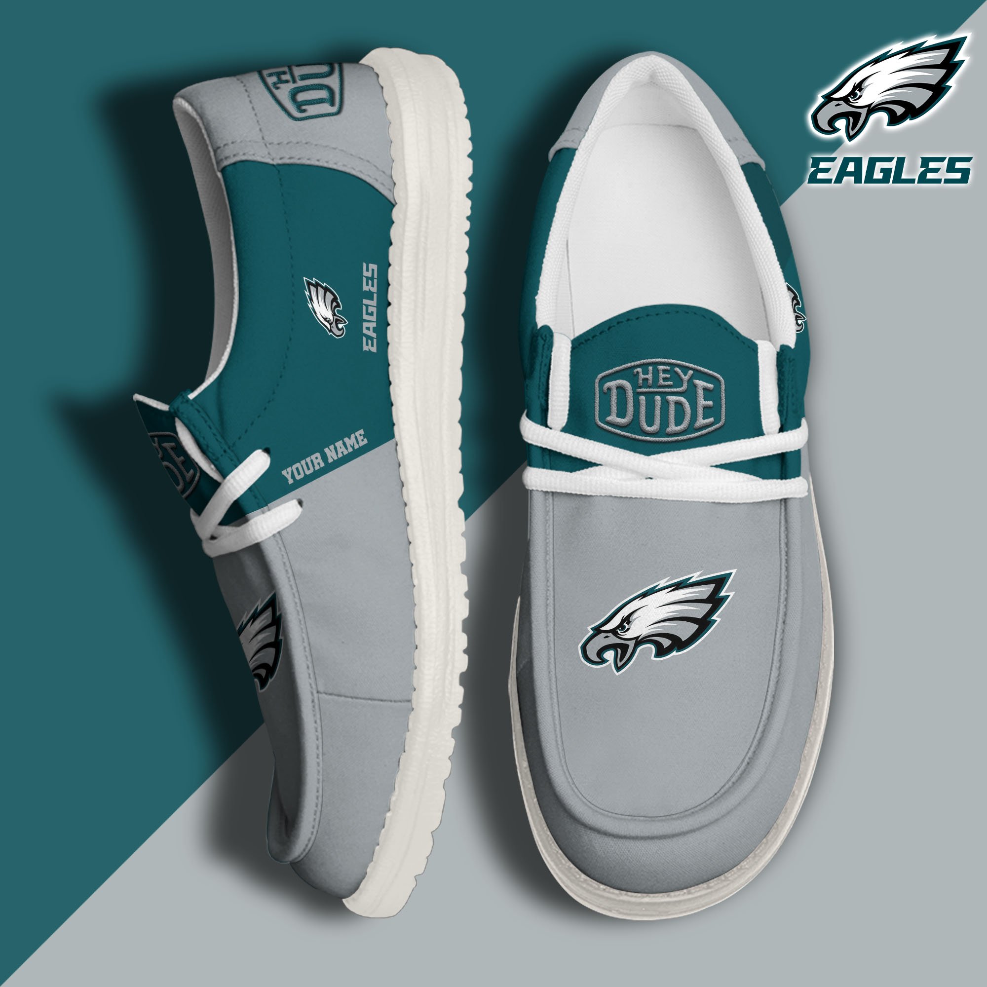 Philadelphia Eagles Hey Dude Canvas Loafer Shoes 2024 Version Custom Your Name, Sport Shoes For Football Fans, Sport Gifts ETRG-61619