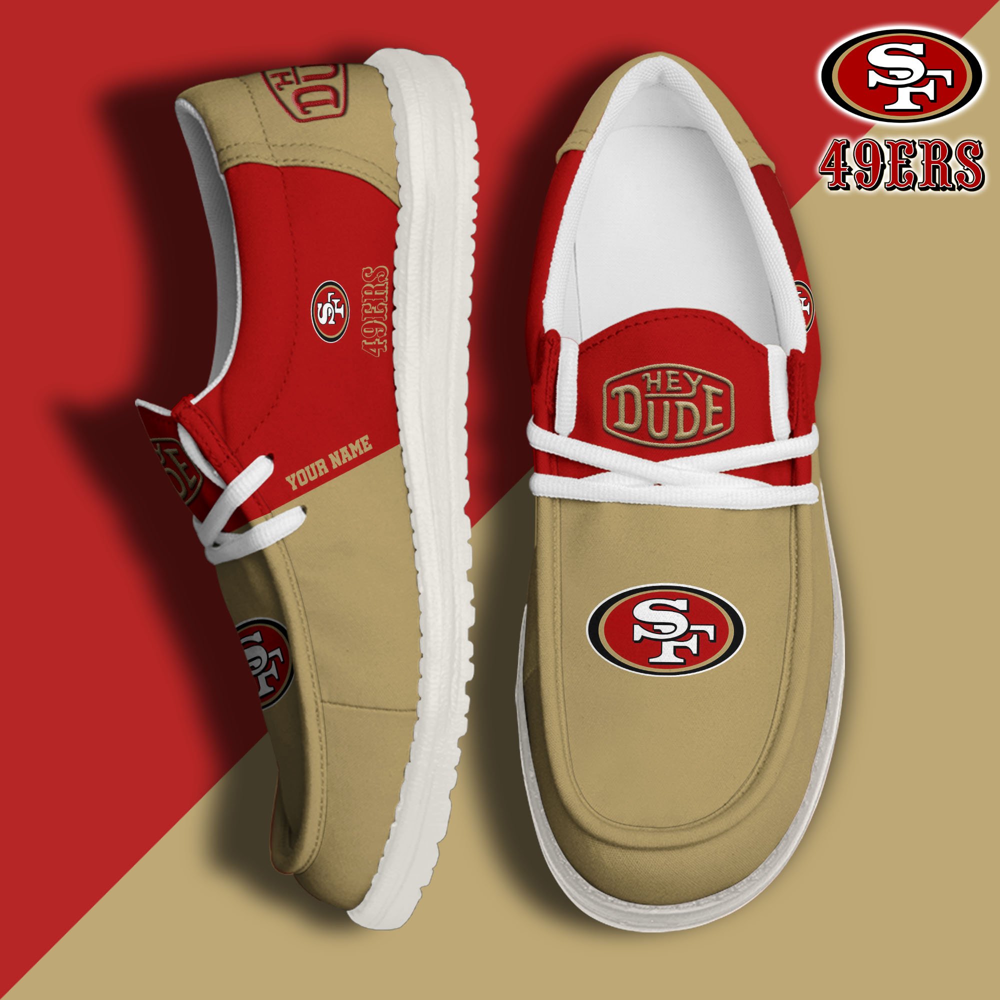 San Francisco 49ers Hey Dude Canvas Loafer Shoes 2024 Version Custom Your Name, Sport Shoes For Football Fans, Sport Gifts ETRG-61619