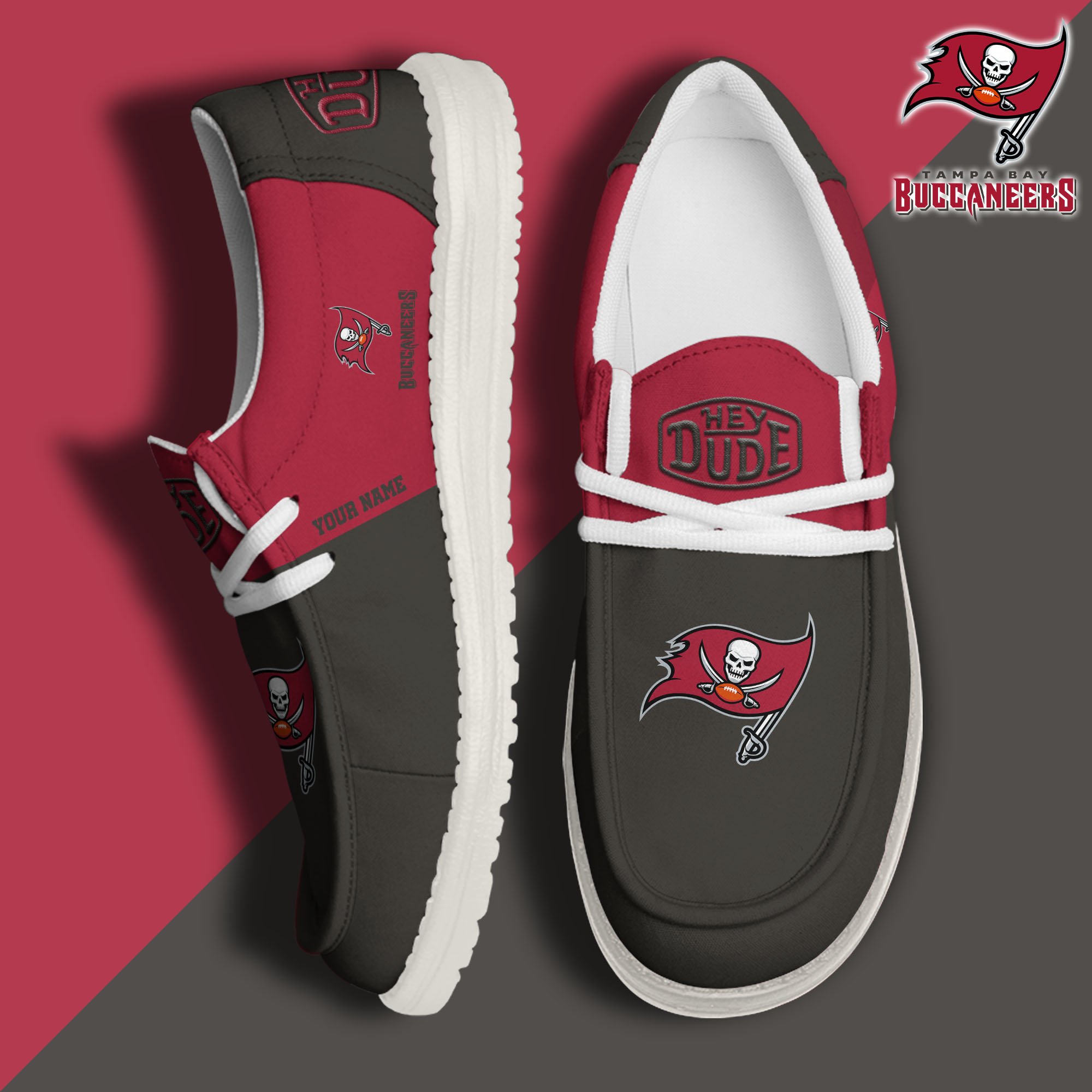 Tampa Bay Buccaneers Hey Dude Canvas Loafer Shoes 2024 Version Custom Your Name, Sport Shoes For Football Fans, Sport Gifts ETRG-61619