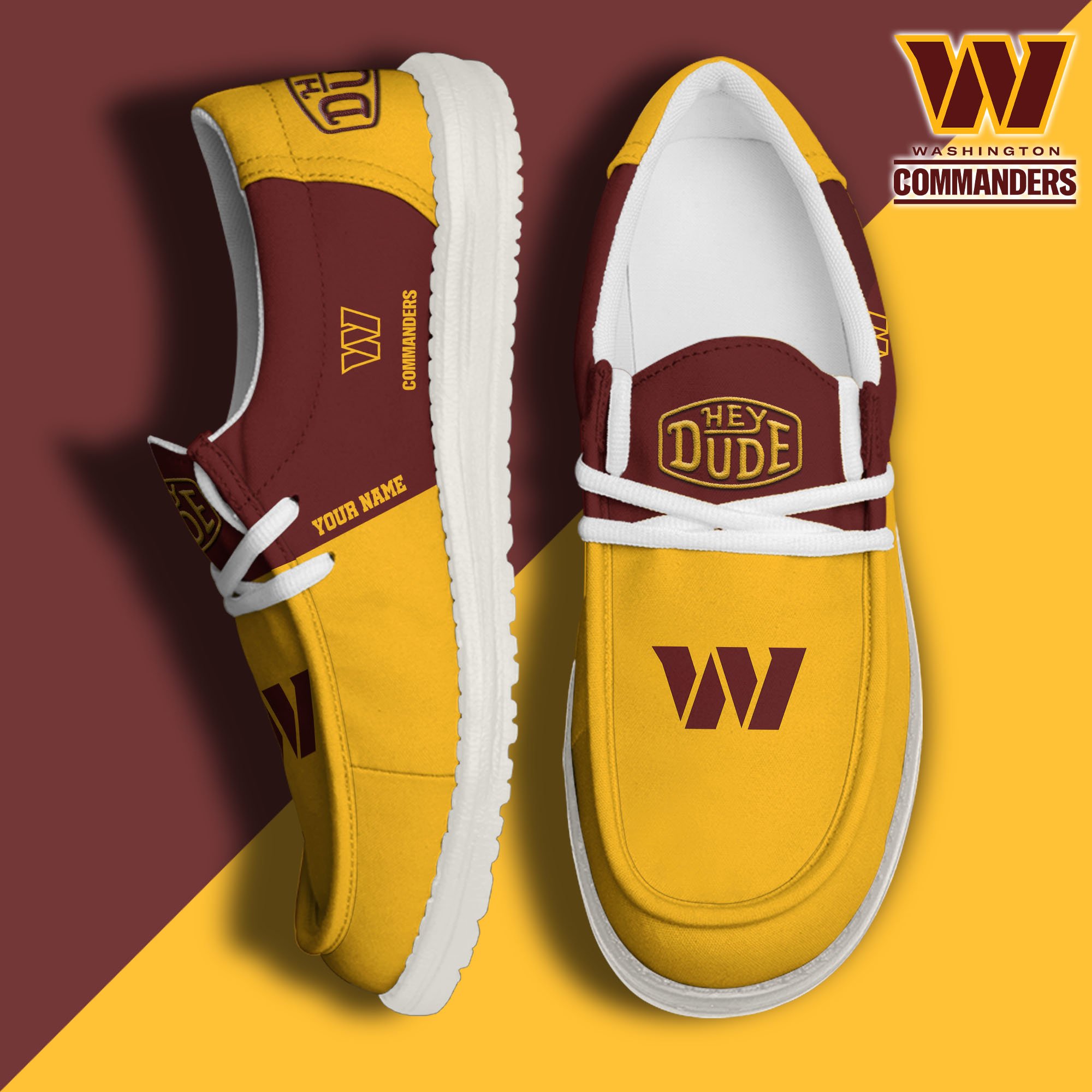 Washington Commanders Hey Dude Canvas Loafer Shoes 2024 Version Custom Your Name, Sport Shoes For Football Fans, Sport Gifts ETRG-61619