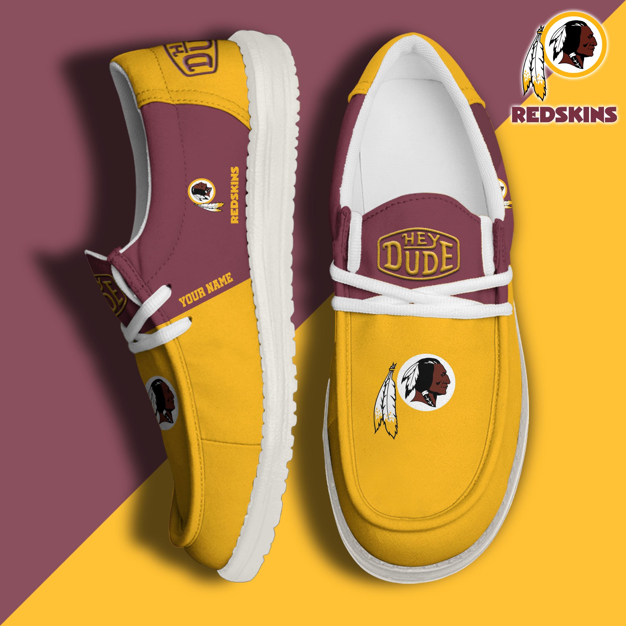 Washington Redskins Hey Dude Canvas Loafer Shoes 2024 Version Custom Your Name, Sport Shoes For Football Fans, Sport Gifts ETRG-61619