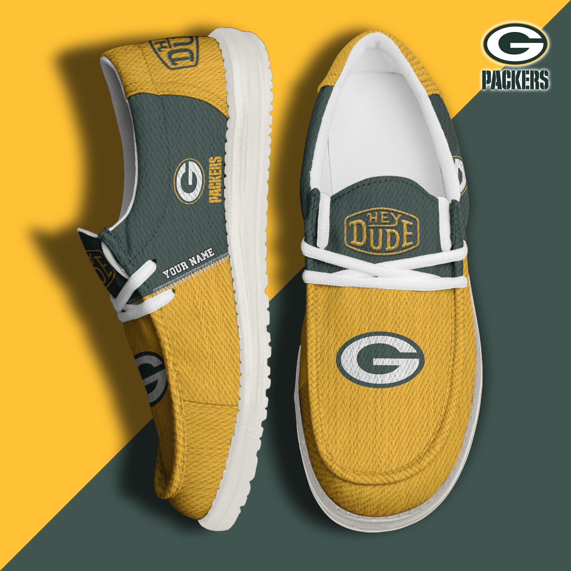 Green Bay Packers Hey Dude Canvas Loafer Shoes 2024 Version Custom Your Name, Sport Shoes For Lovers, Sport Gifts ETRG-61665