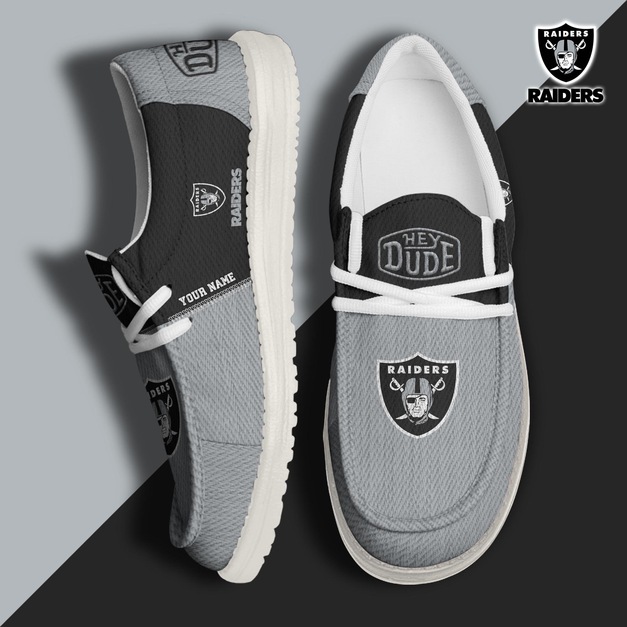 Las Vegas Raiders Hey Dude Canvas Loafer Shoes 2024 Version Custom Your Name, Sport Shoes For Lovers, Sport Gifts ETRG-61665