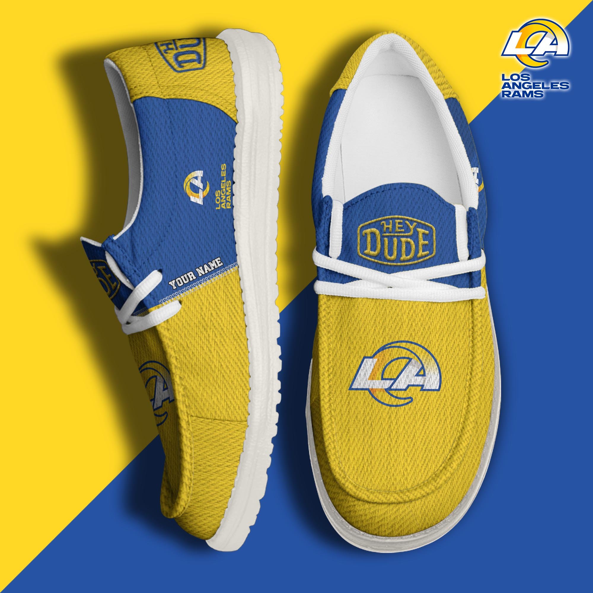 Los Angeles Rams Hey Dude Canvas Loafer Shoes 2024 Version Custom Your Name, Sport Shoes For Lovers, Sport Gifts ETRG-61665