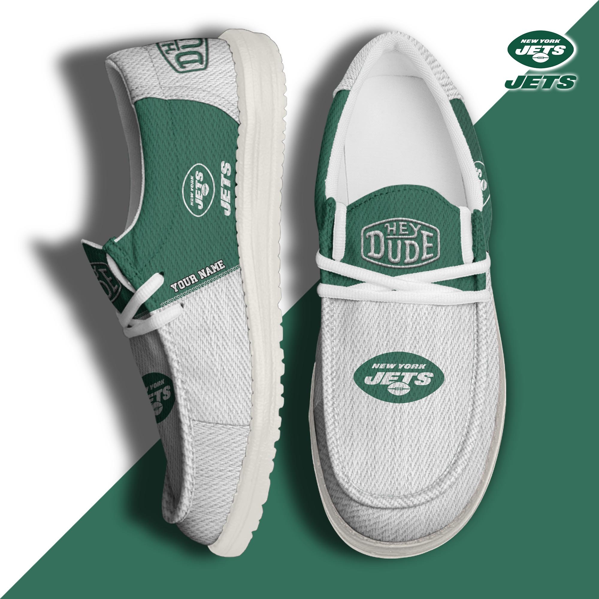 New York Jets Hey Dude Canvas Loafer Shoes 2024 Version Custom Your Name, Sport Shoes For Lovers, Sport Gifts ETRG-61665