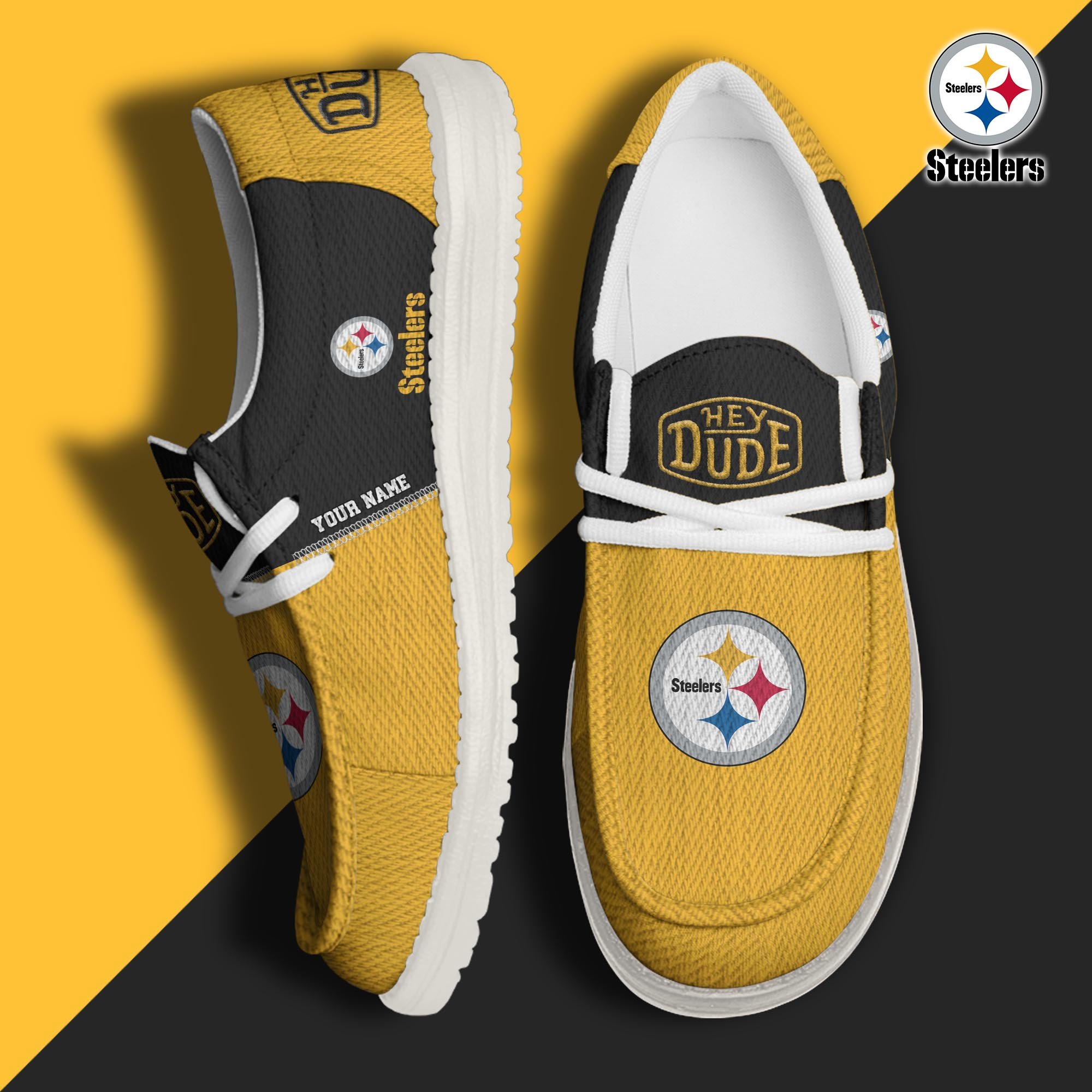 Pittsburgh Steelers Hey Dude Canvas Loafer Shoes 2024 Version Custom Your Name, Sport Shoes For Lovers, Sport Gifts ETRG-61665