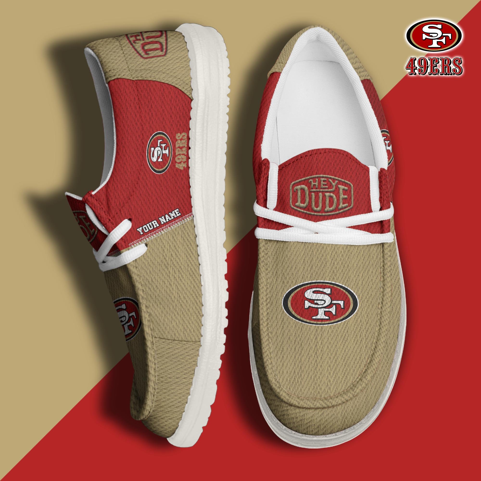 San Francisco 49ers Hey Dude Canvas Loafer Shoes 2024 Version Custom Your Name, Sport Shoes For Lovers, Sport Gifts ETRG-61665