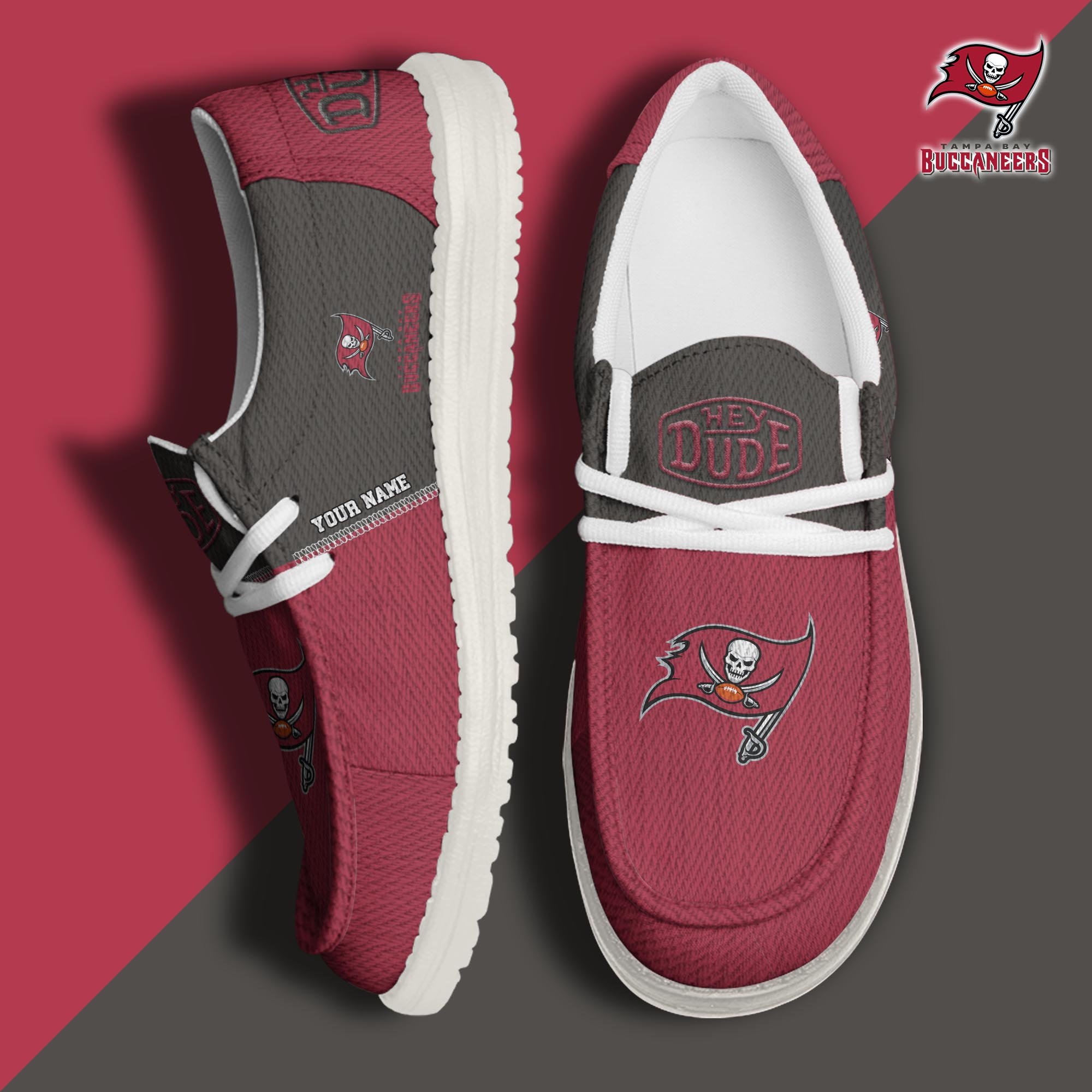 Tampa Bay Buccaneers Hey Dude Canvas Loafer Shoes 2024 Version Custom Your Name, Sport Shoes For Lovers, Sport Gifts ETRG-61665