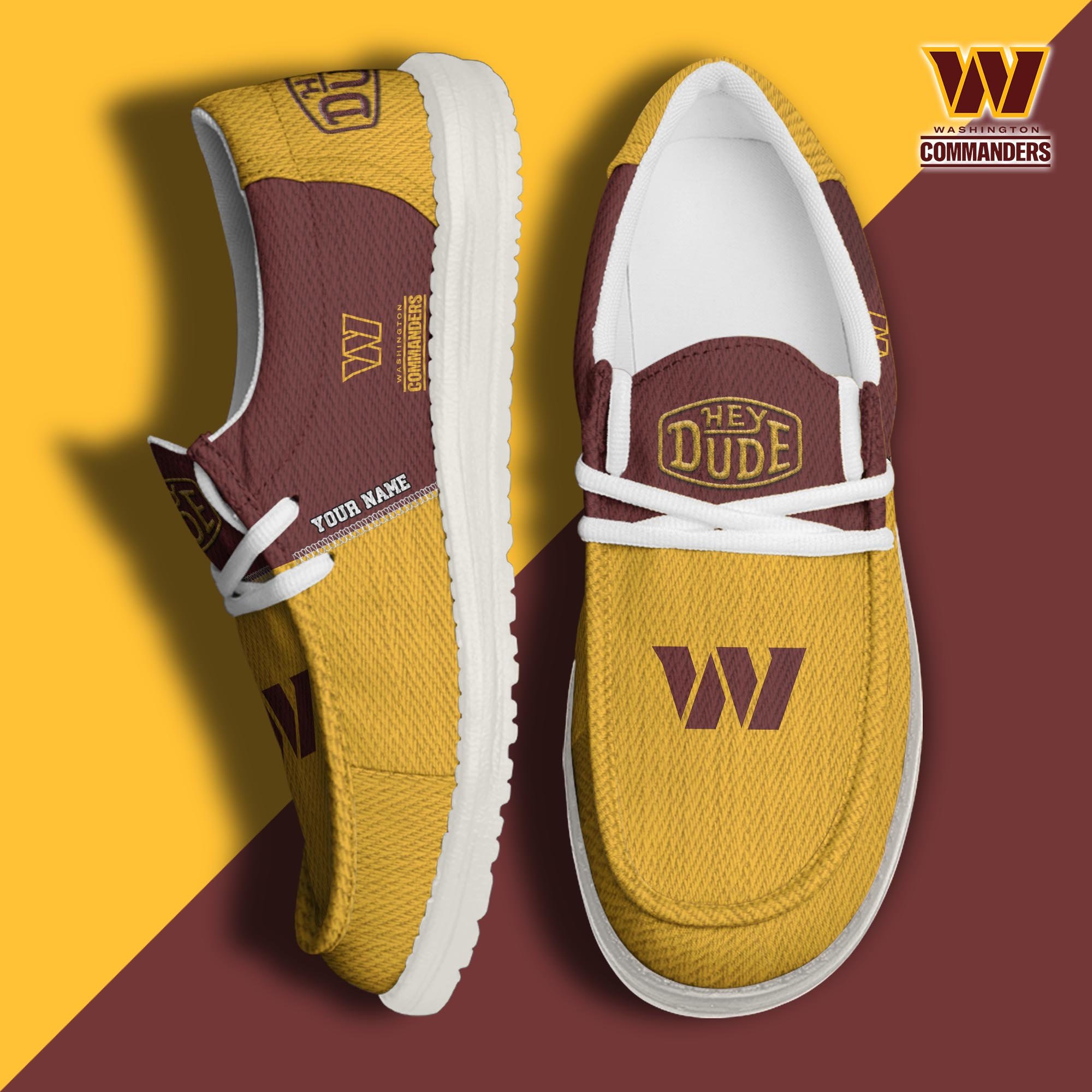 Washington Commanders Hey Dude Canvas Loafer Shoes 2024 Version Custom Your Name, Sport Shoes For Lovers, Sport Gifts ETRG-61665