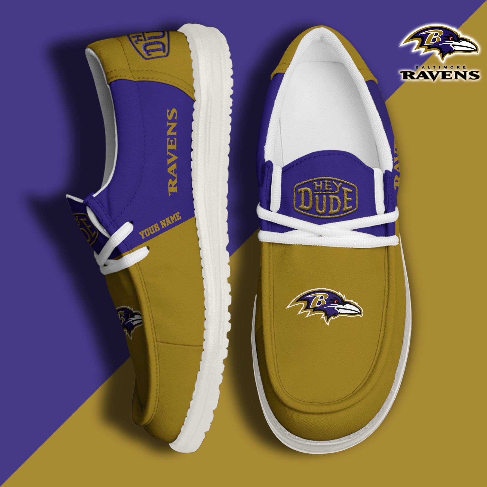 Baltimore Ravens Sport Hey Dude Canvas Loafer Shoes 2024 Version Custom Your Name, Sport Team Shoes, Sport Gifts ETRG-61666