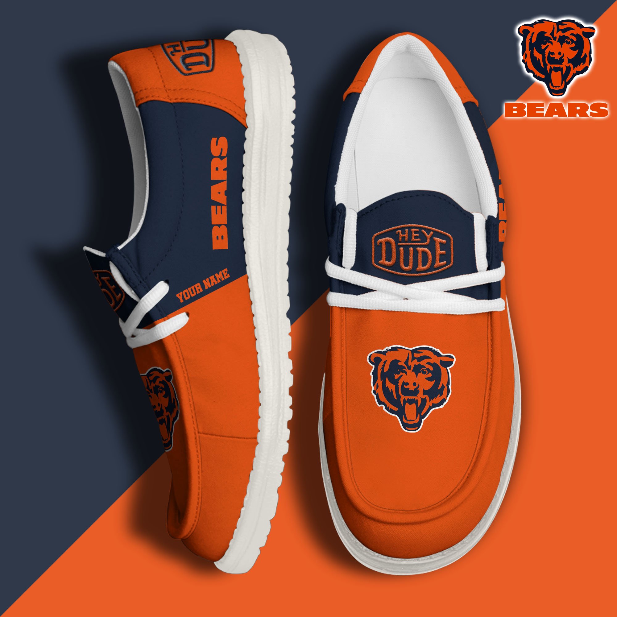 Chicago Bears Sport Hey Dude Canvas Loafer Shoes 2024 Version Custom Your Name, Sport Team Shoes, Sport Gifts ETRG-61666