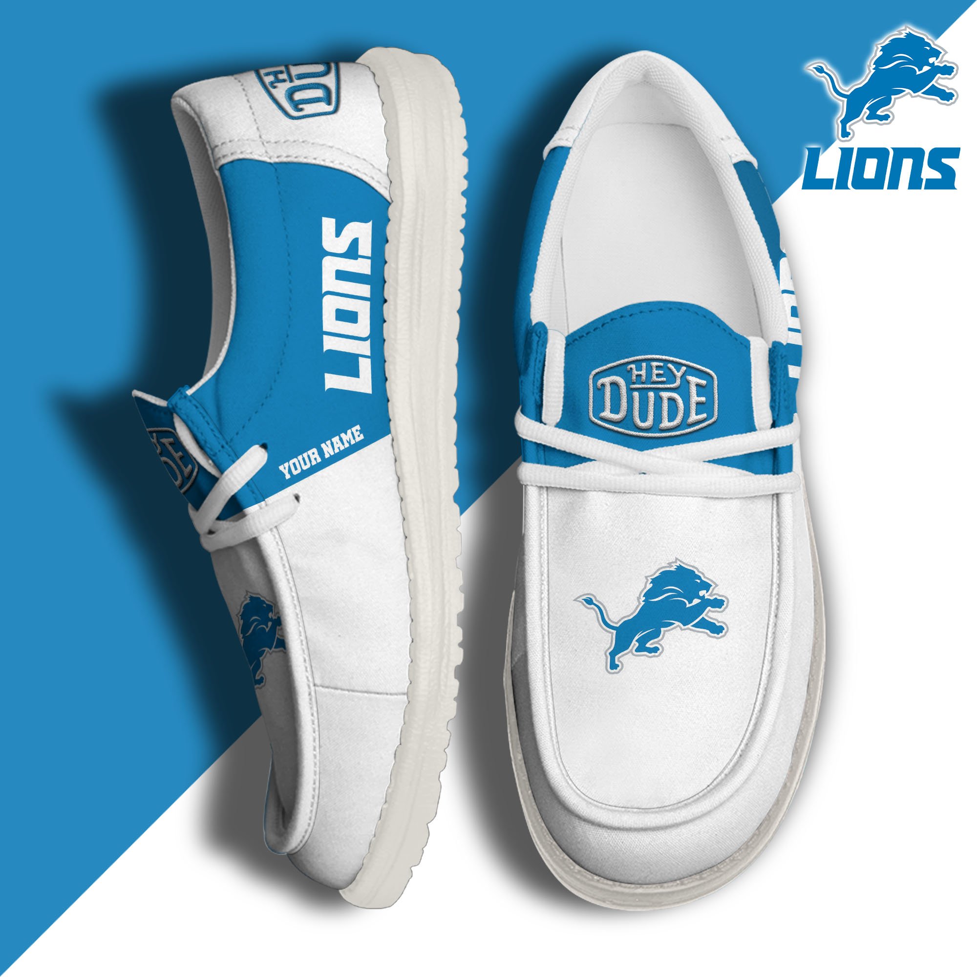 Detroit Lions Sport Hey Dude Canvas Loafer Shoes 2024 Version Custom Your Name, Sport Team Shoes, Sport Gifts ETRG-61666