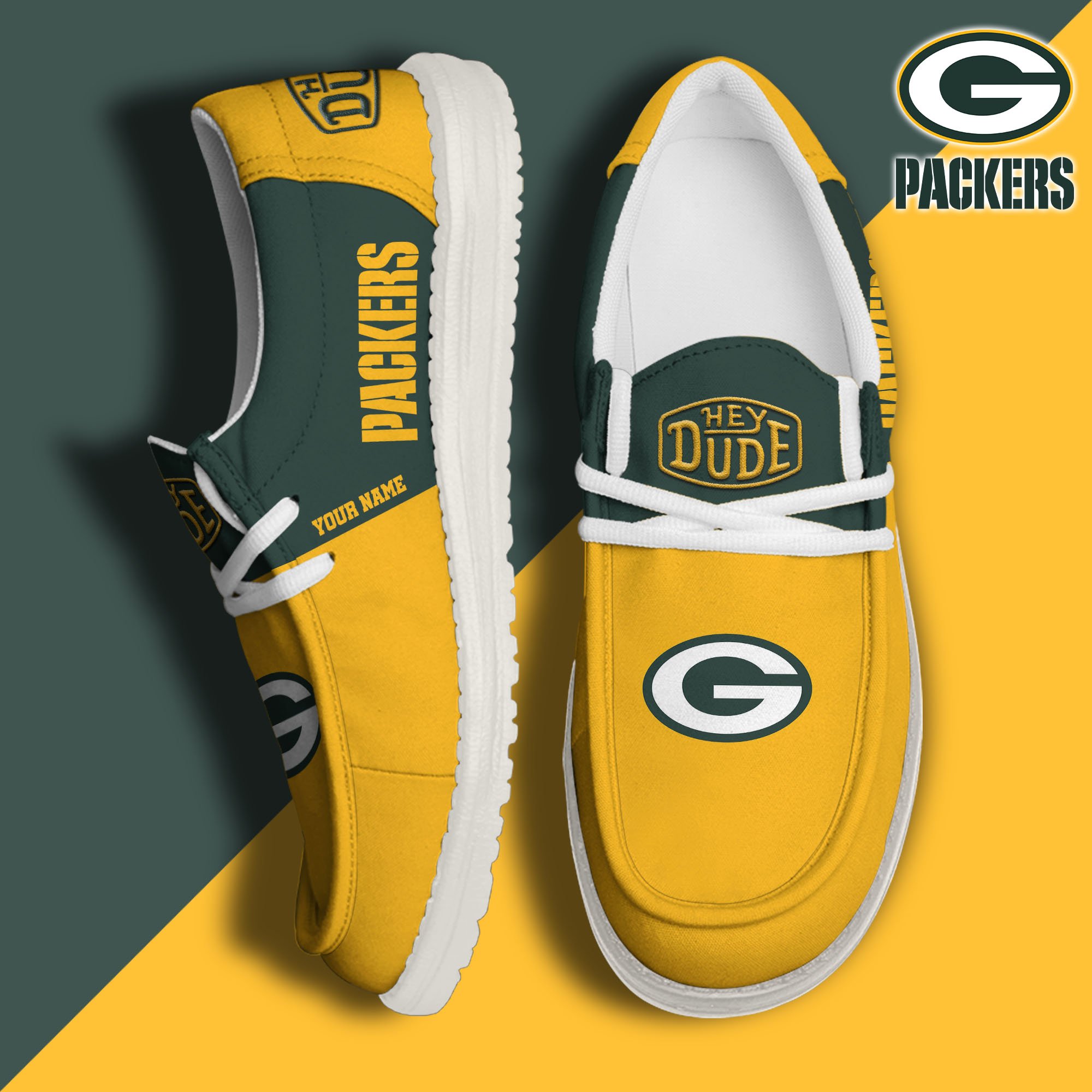 Green Bay Packers Sport Hey Dude Canvas Loafer Shoes 2024 Version Custom Your Name, Sport Team Shoes, Sport Gifts ETRG-61666