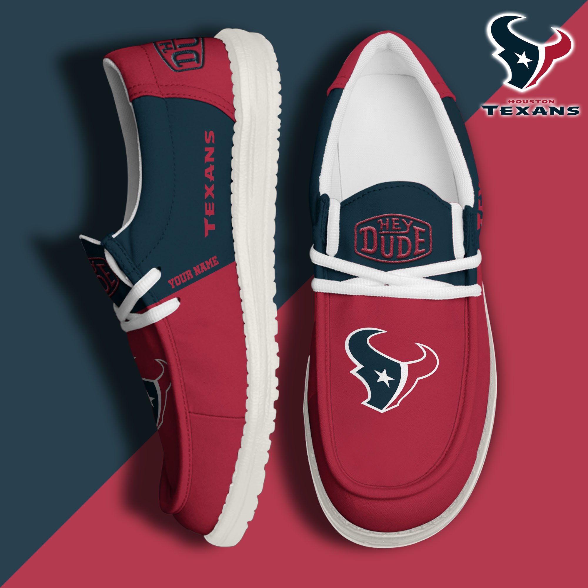 Houston Texans Sport Hey Dude Canvas Loafer Shoes 2024 Version Custom Your Name, Sport Team Shoes, Sport Gifts ETRG-61666