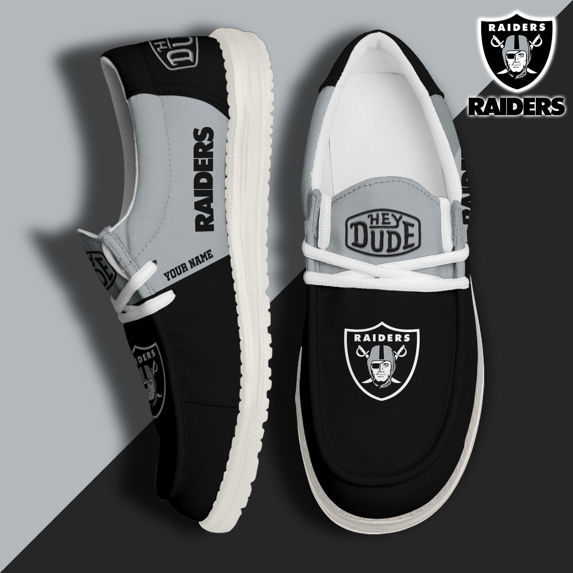 Las Vegas Raiders Sport Hey Dude Canvas Loafer Shoes 2024 Version Custom Your Name, Sport Team Shoes, Sport Gifts ETRG-61666