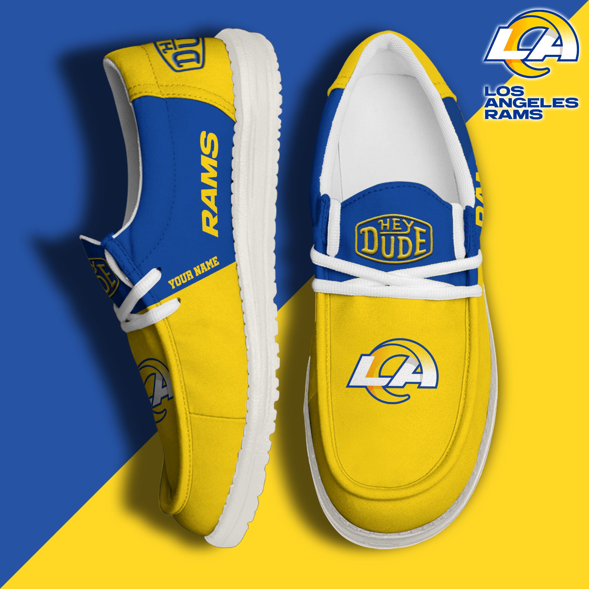 Los Angeles Rams Sport Hey Dude Canvas Loafer Shoes 2024 Version Custom Your Name, Sport Team Shoes, Sport Gifts ETRG-61666