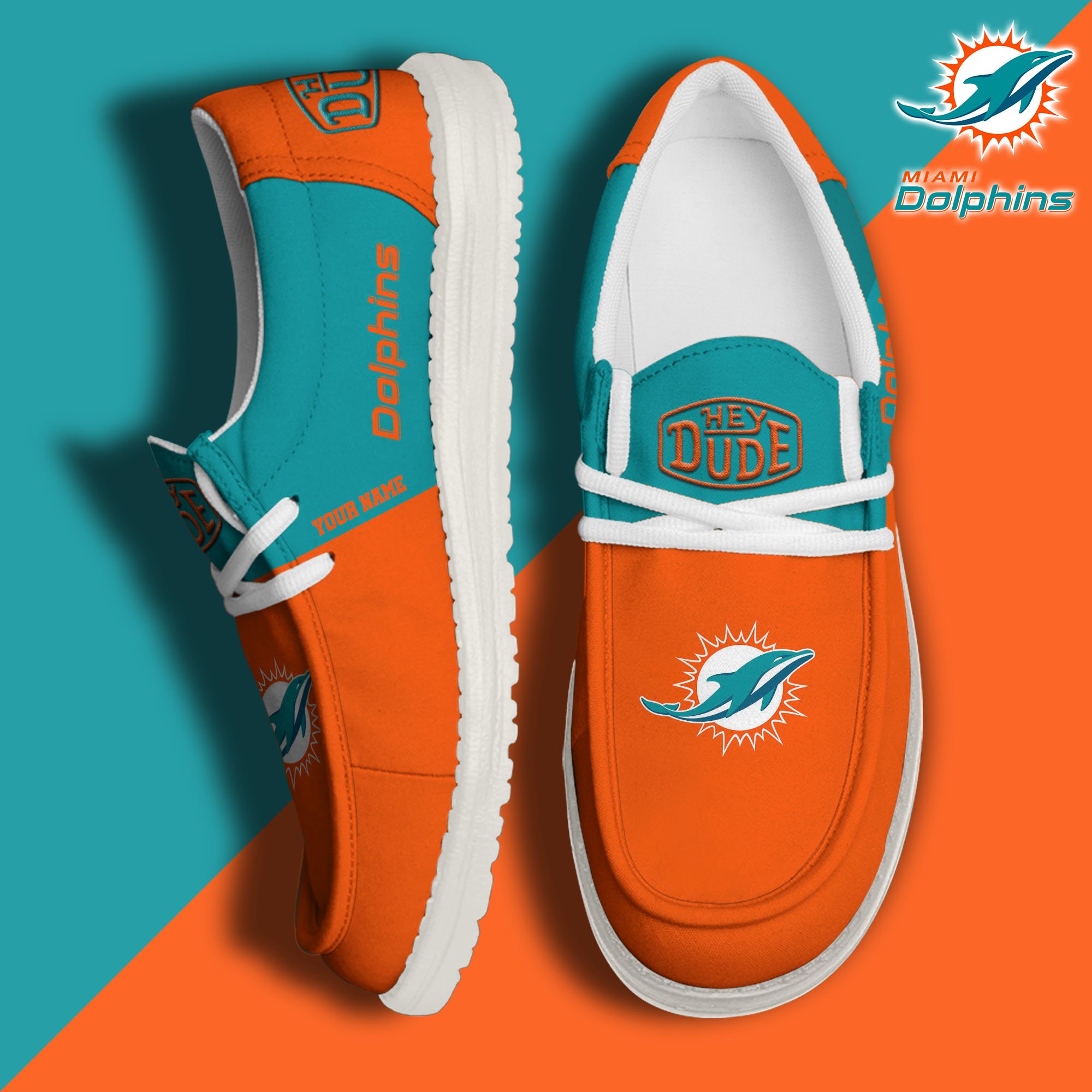 Miami Dolphins Sport Hey Dude Canvas Loafer Shoes 2024 Version Custom Your Name, Sport Team Shoes, Sport Gifts ETRG-61666