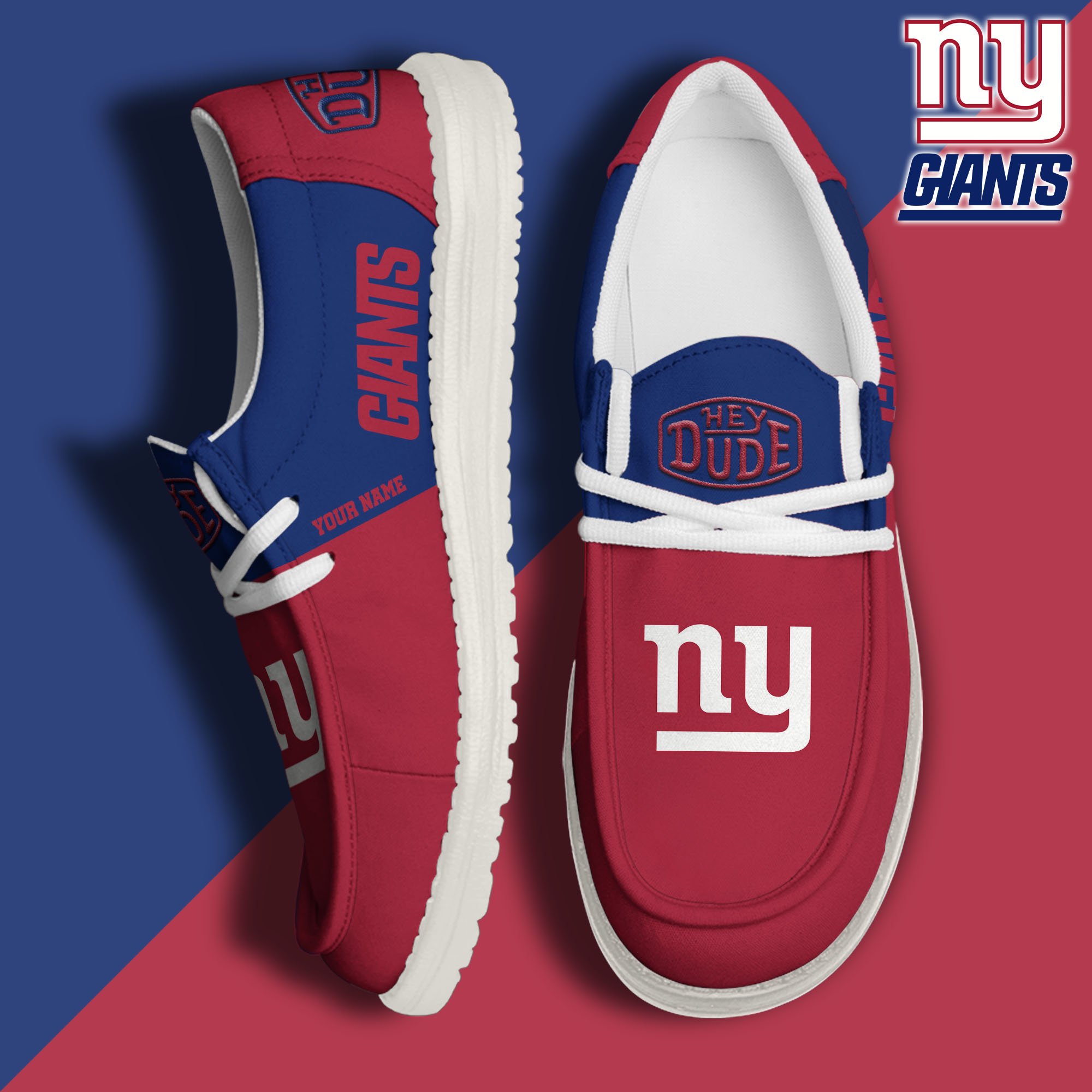 New York Giants Sport Hey Dude Canvas Loafer Shoes 2024 Version Custom Your Name, Sport Team Shoes, Sport Gifts ETRG-61666